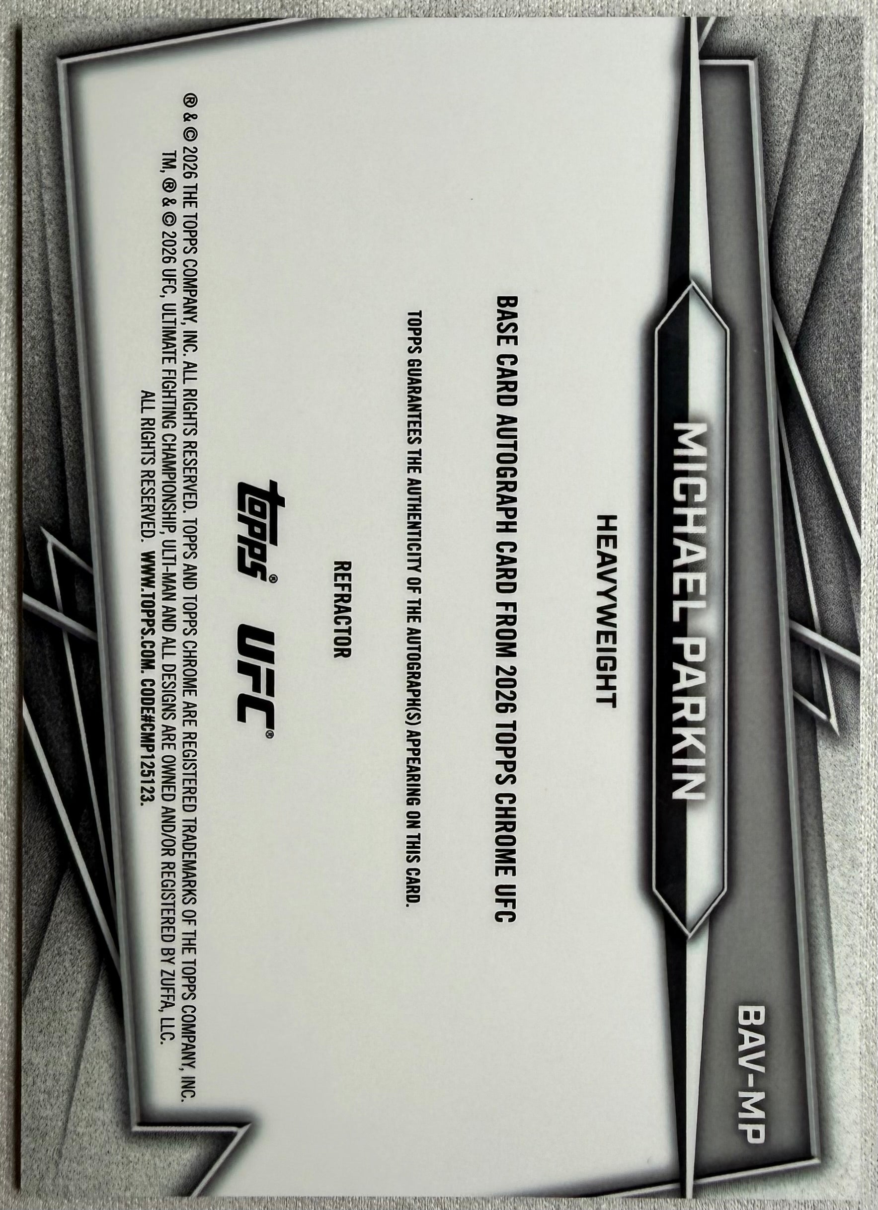 Michael Parkin 2026 Topps Chrome UFC Rookie Auto Refractor #BAV-MP