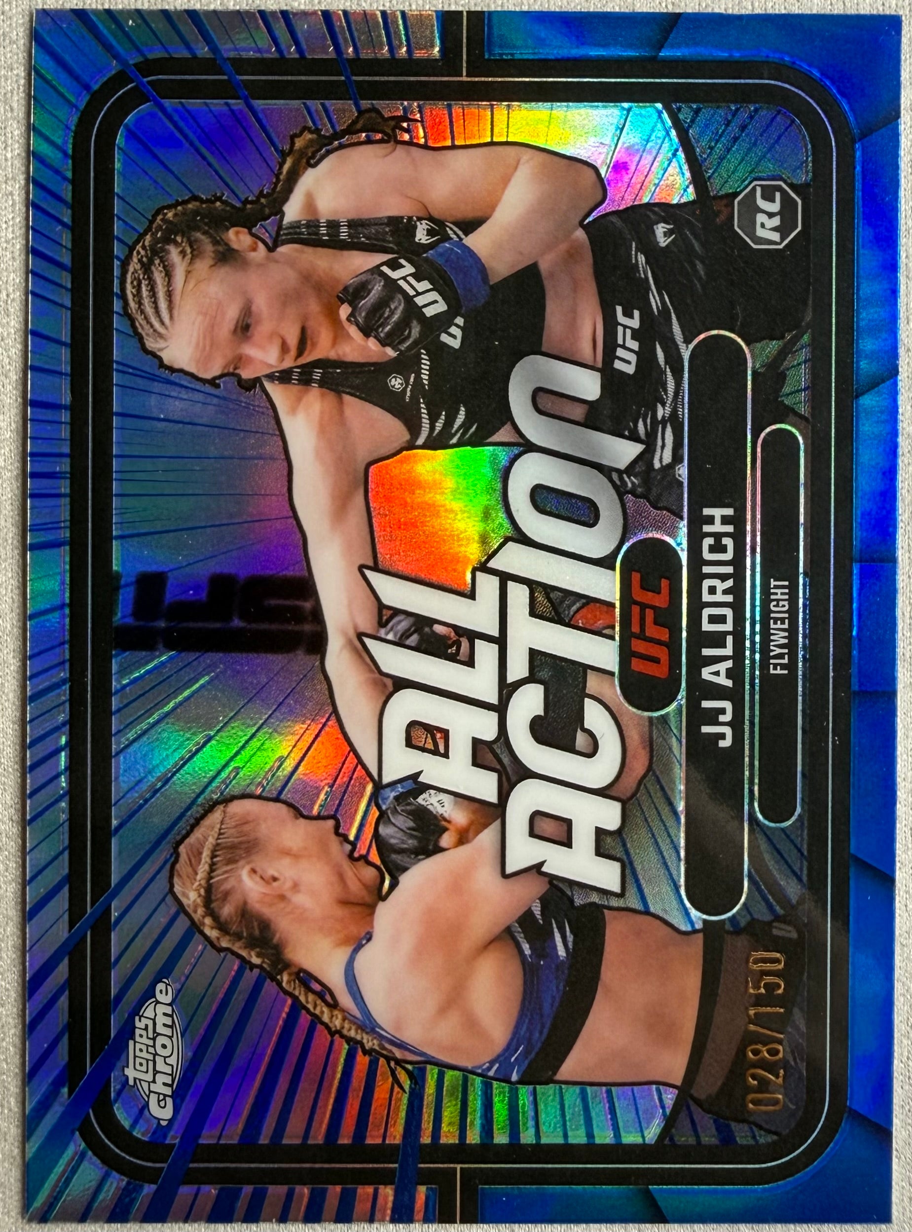 JJ Aldrich 2026 Topps Chrome UFC All Action Blue Refractor /150 #AA-43