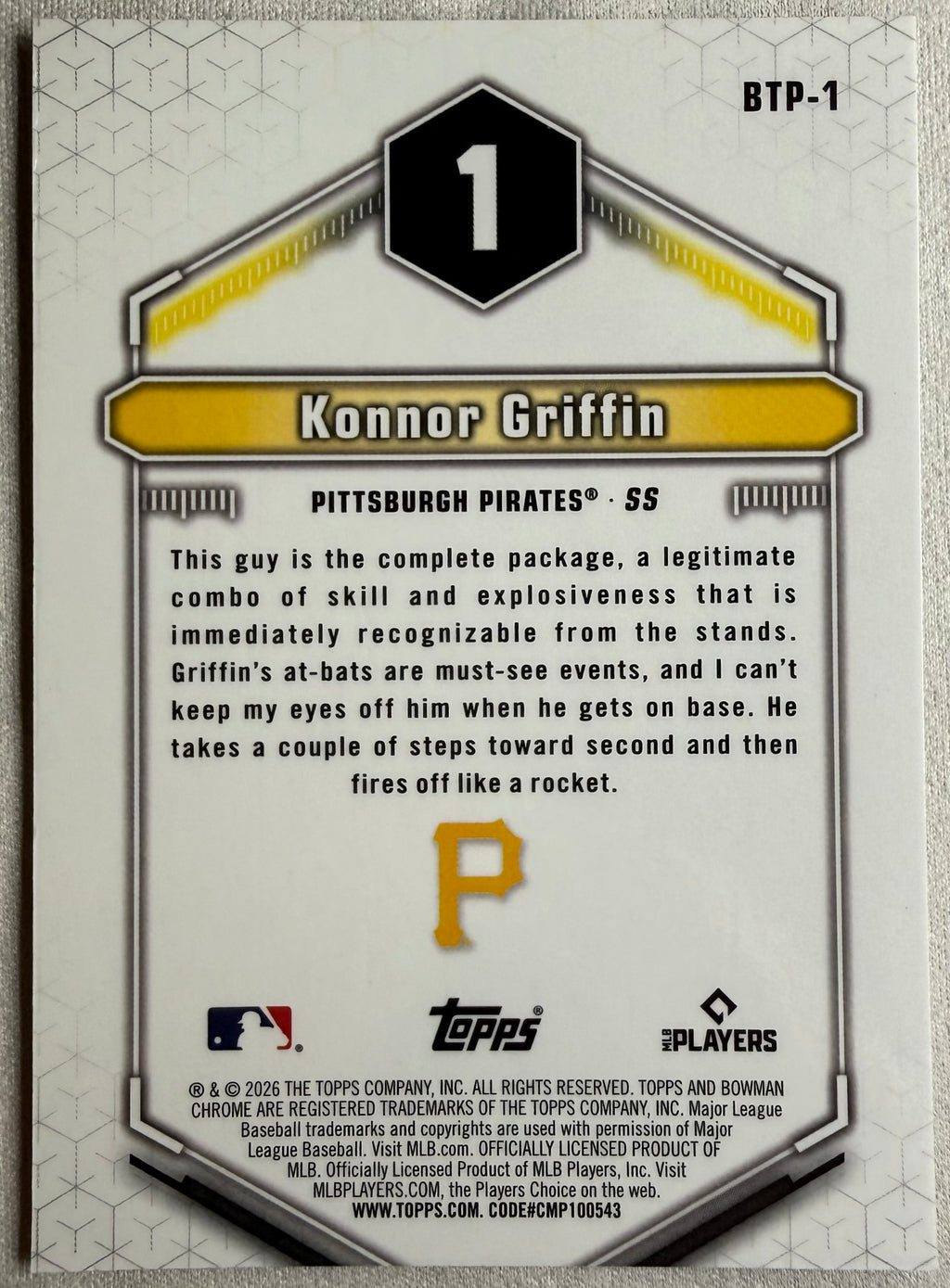 Konnor Griffin 2025 Topps Bowman Scouts Top 100 Chrome #BTP-1