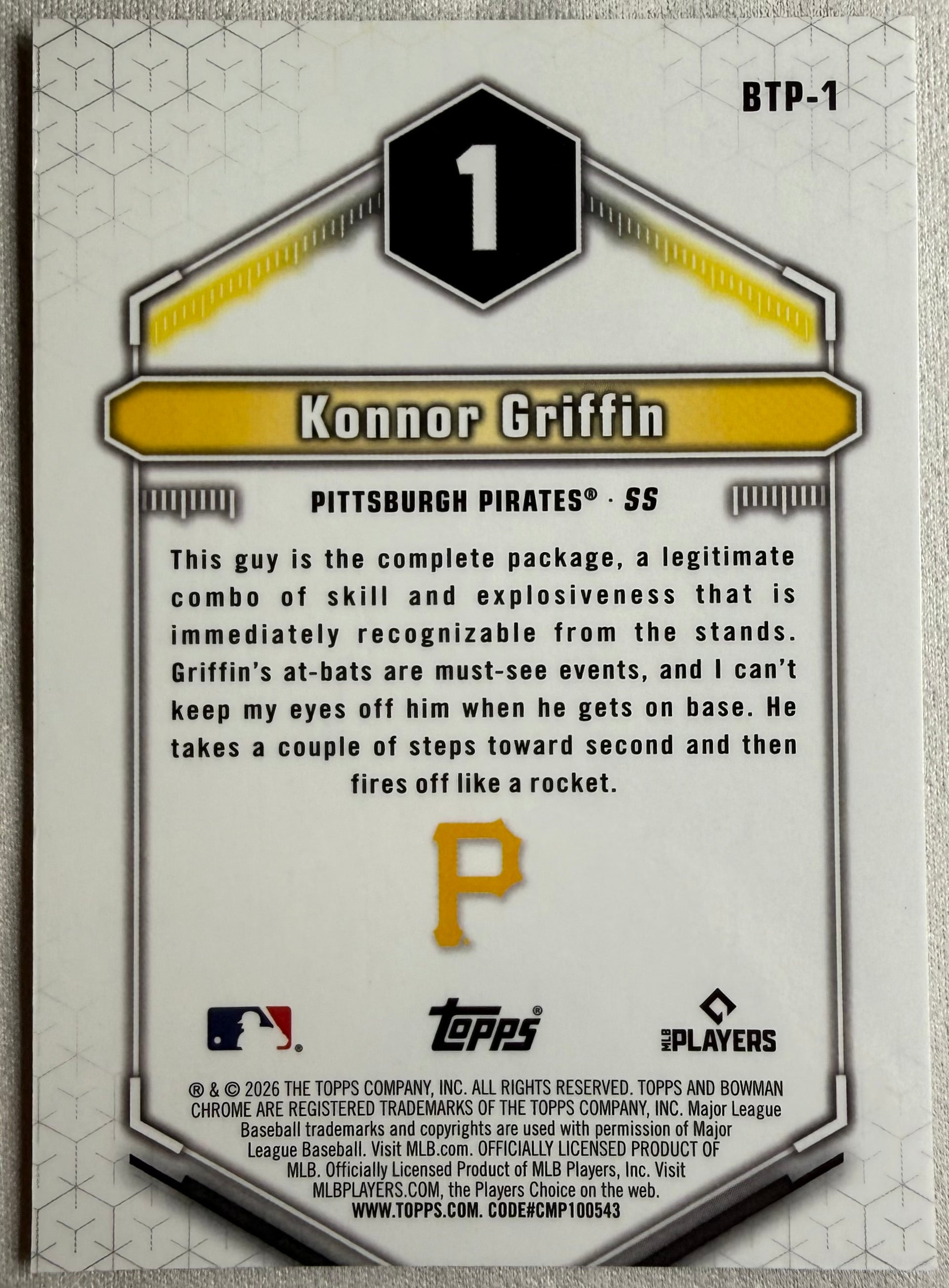Konnor Griffin 2025 Topps Bowman Scouts Top 100 Chrome #BTP-1
