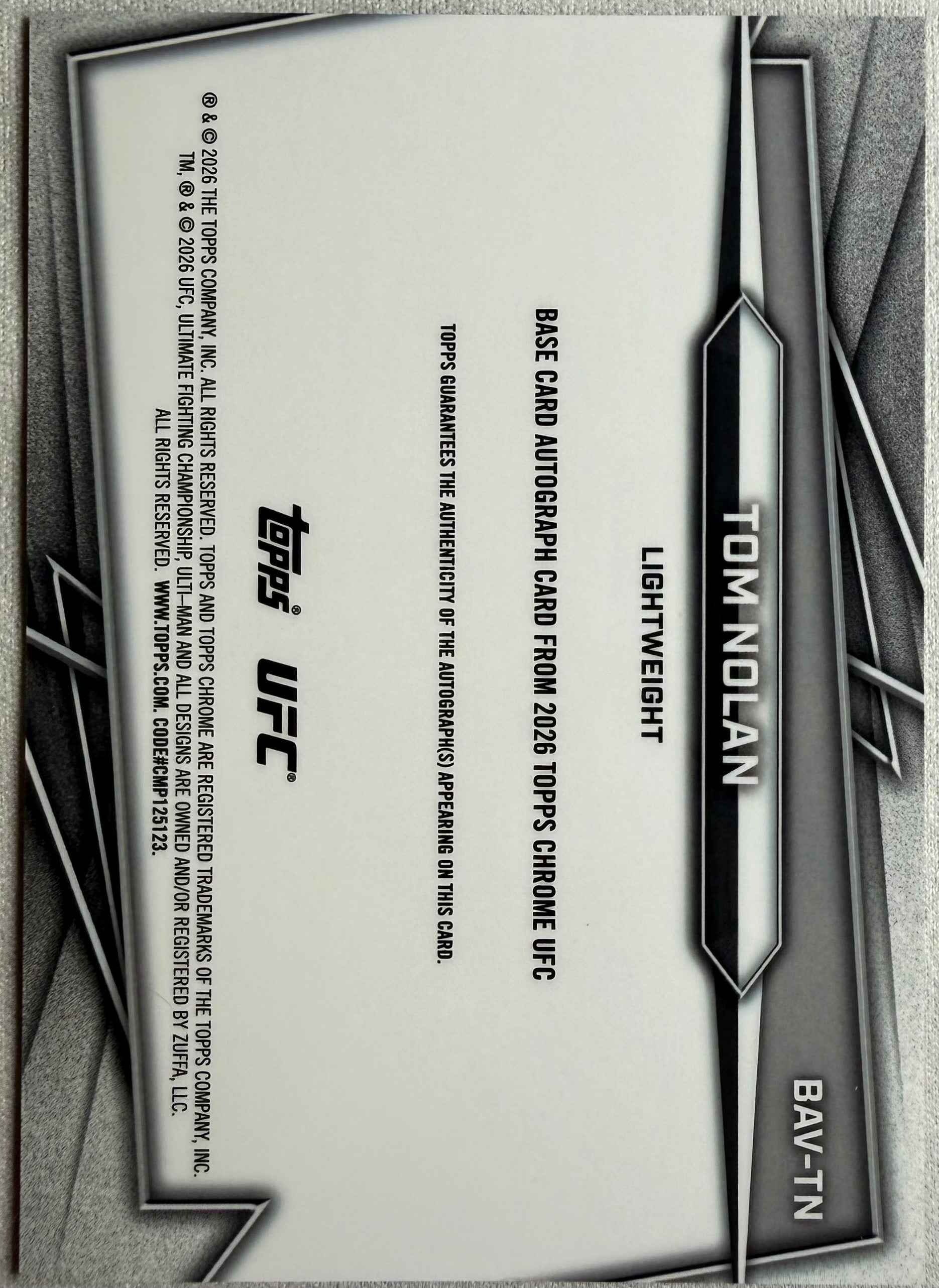 Tom Nolan 2026 Topps Chrome UFC Rookie Auto #BAV-TN