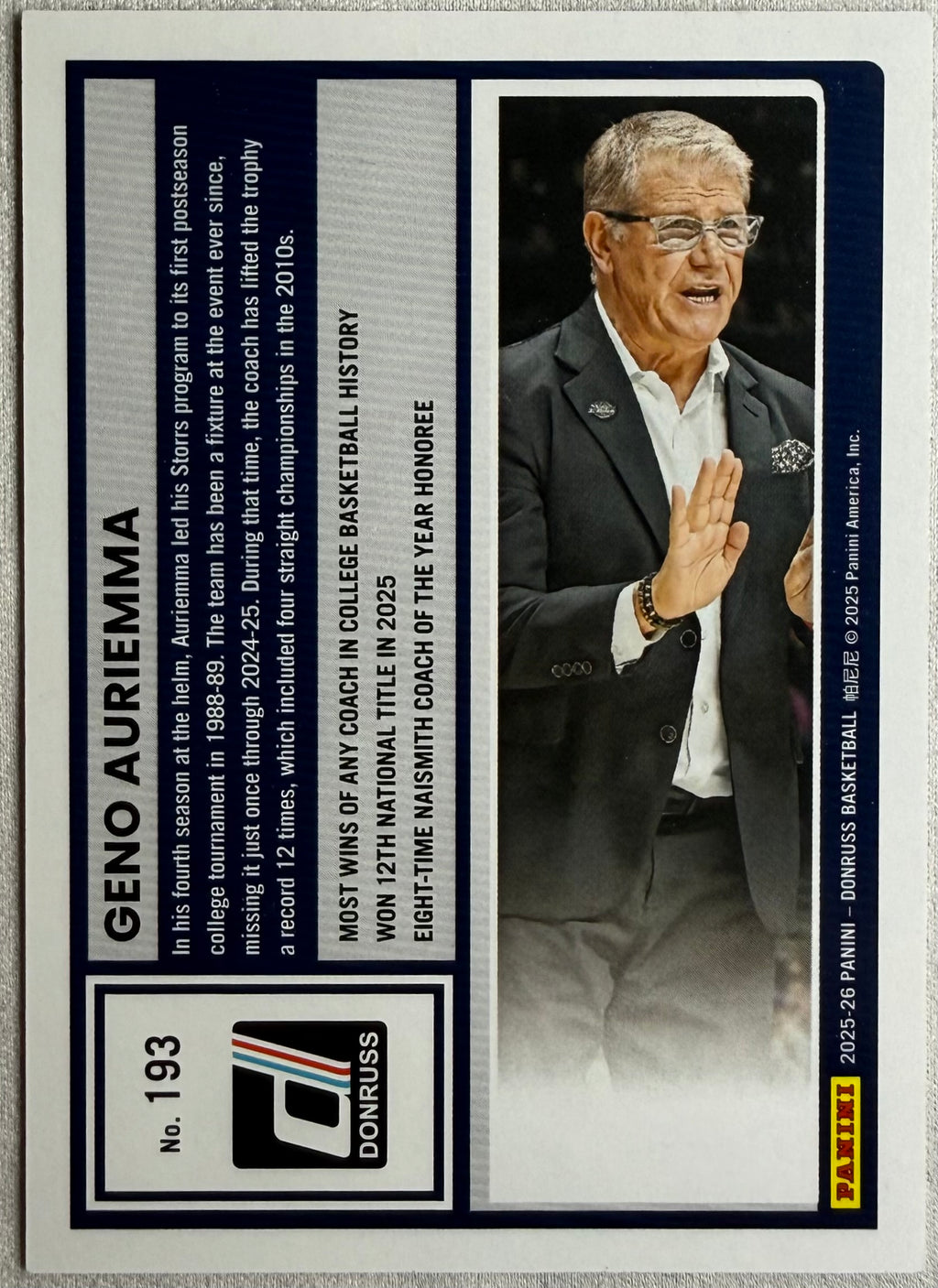 Geno Auriemma 2026 Donruss Basketball Cracked Ice /99 #193