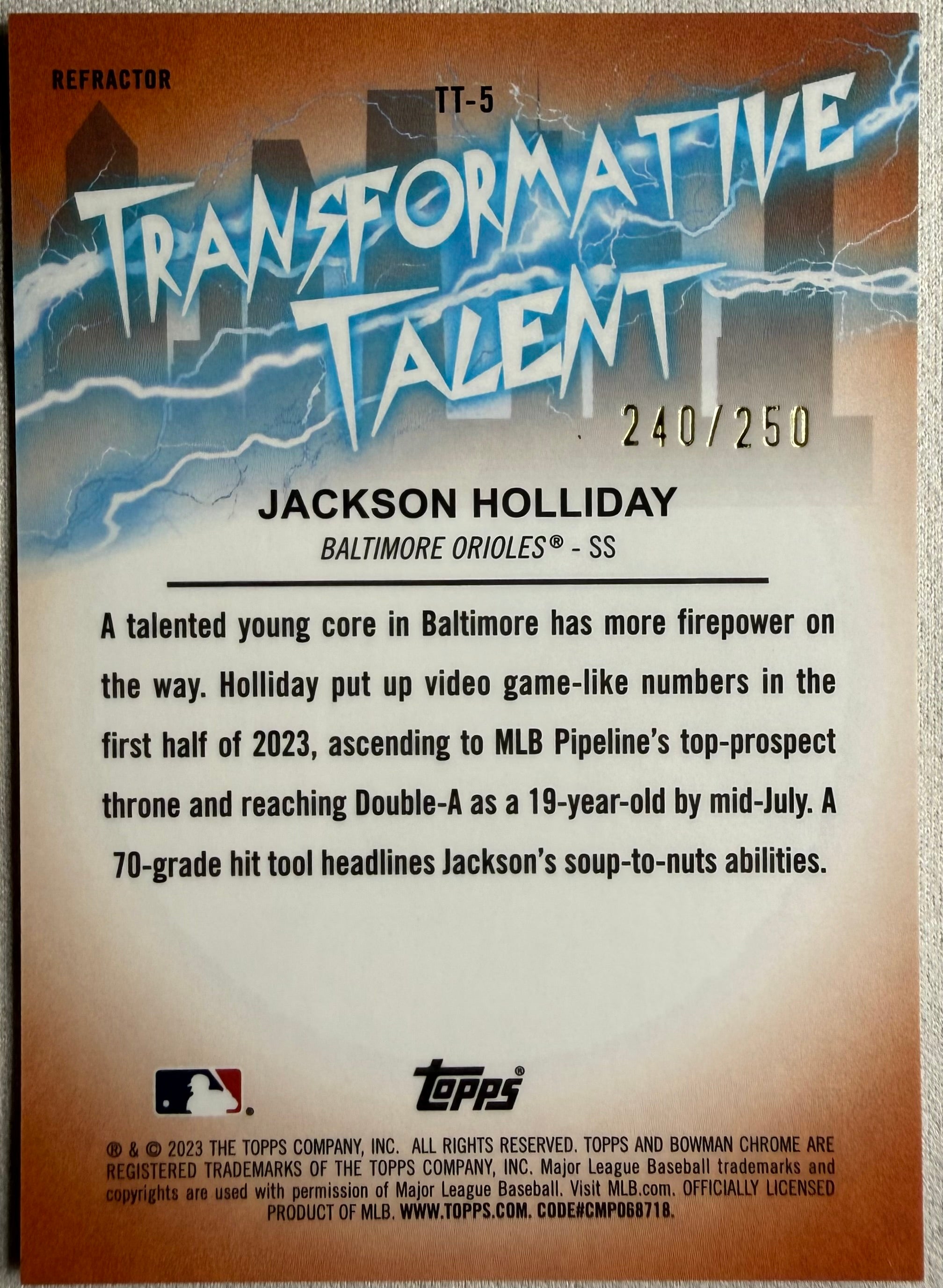 Jackson Holliday 2023 Bowman Refractor Transformative Talent /250 #TT-5