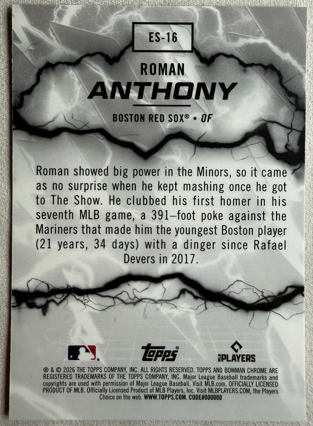 Roman Anthony 2026 Bowman Chrome Electric Sluggers Rookie #ES-16
