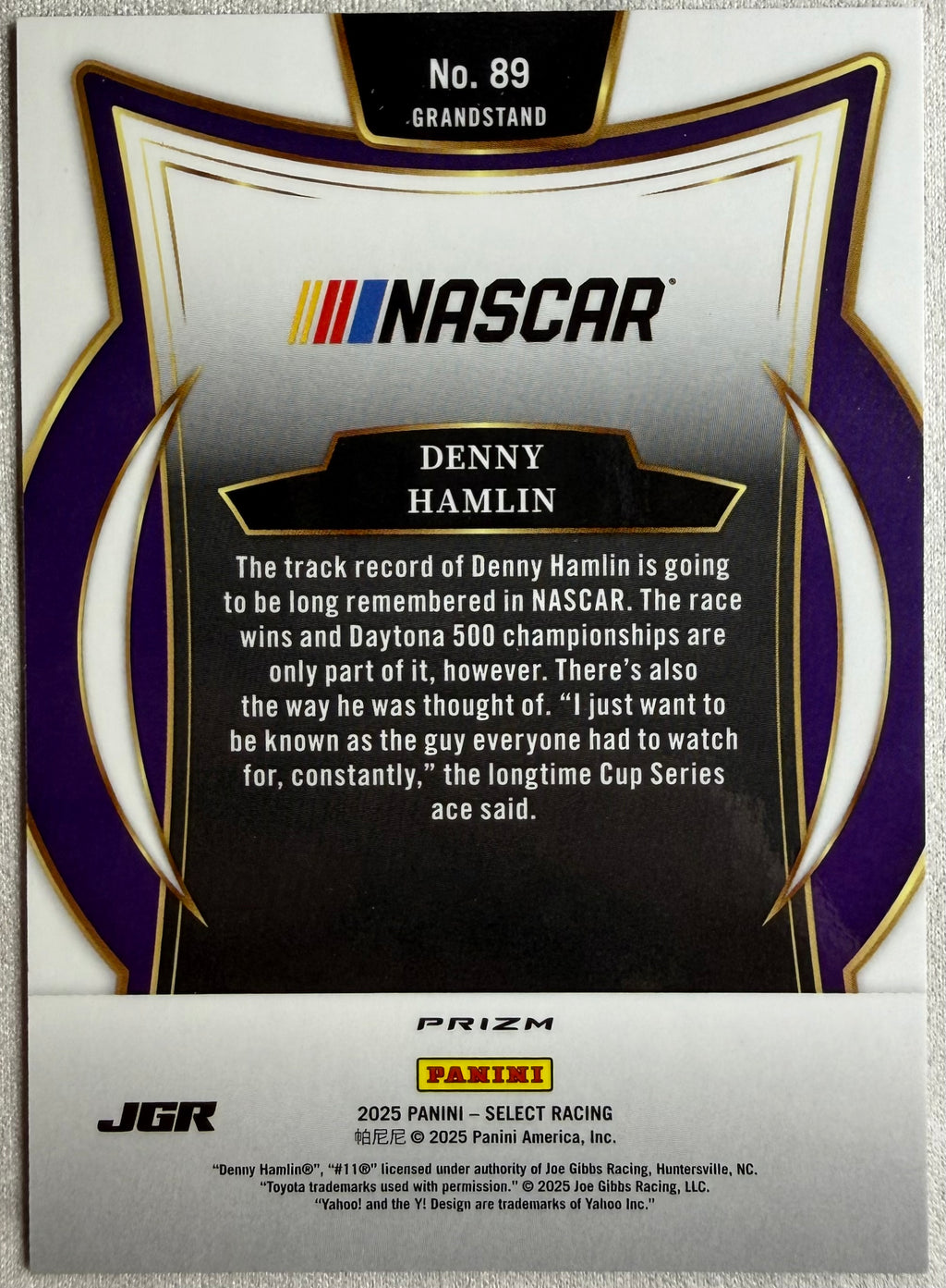 Denny Hamlin 2025 Select Racing Grandstand Orange Shock #89