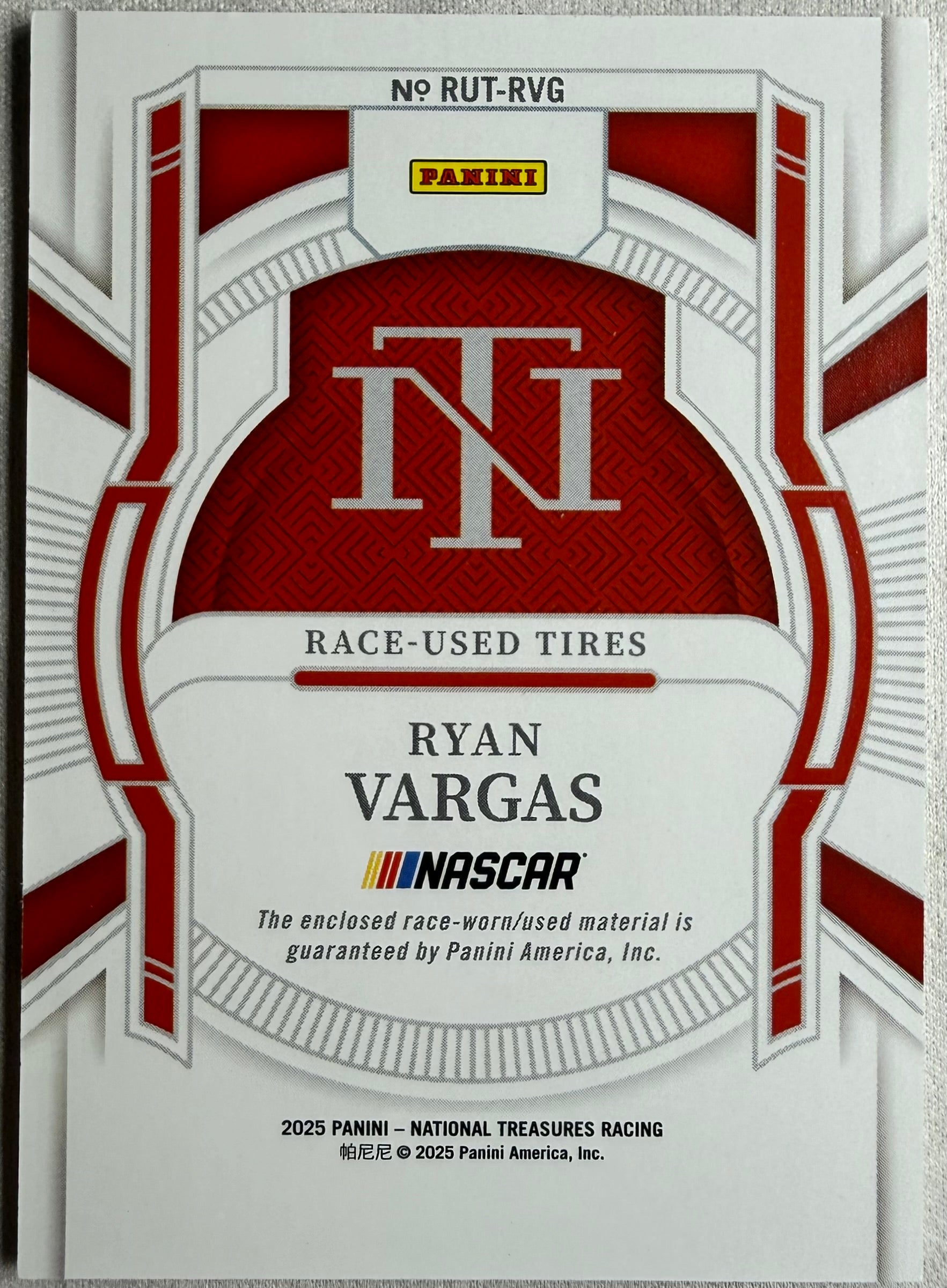 Ryan Vargas 2025 National Treasures Racing Race-Used Tires /99 #RUT-RVG