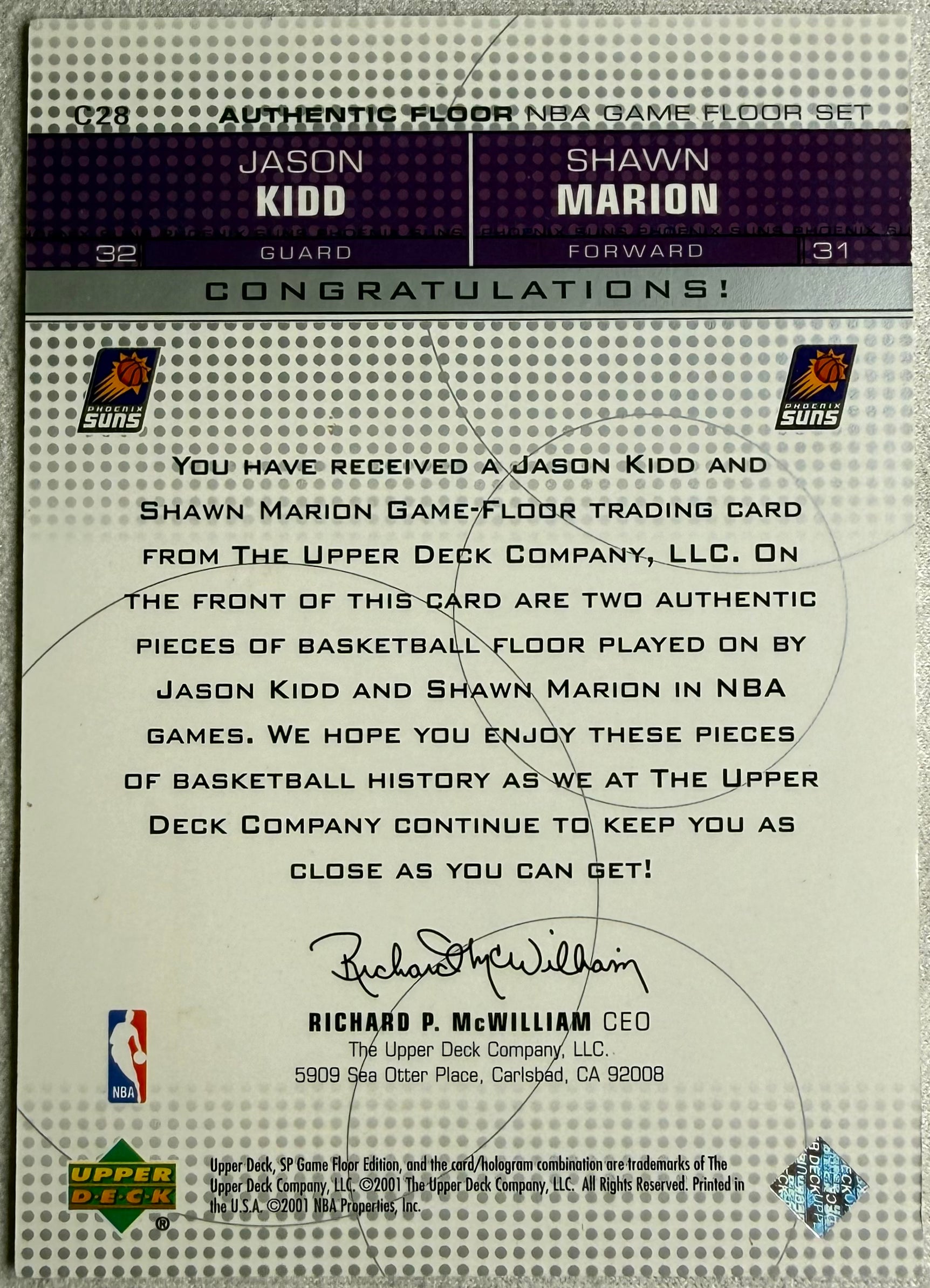 2001 Upper Deck Authentic Floor Jason Kidd Shawn Marion #C28