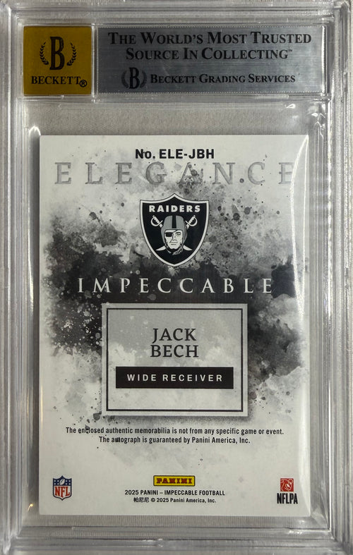 2025 Panini Impeccable Elegance Rookie Helmet & Patch Autos Jack Bech #23 BGS 8.5 Auto 10