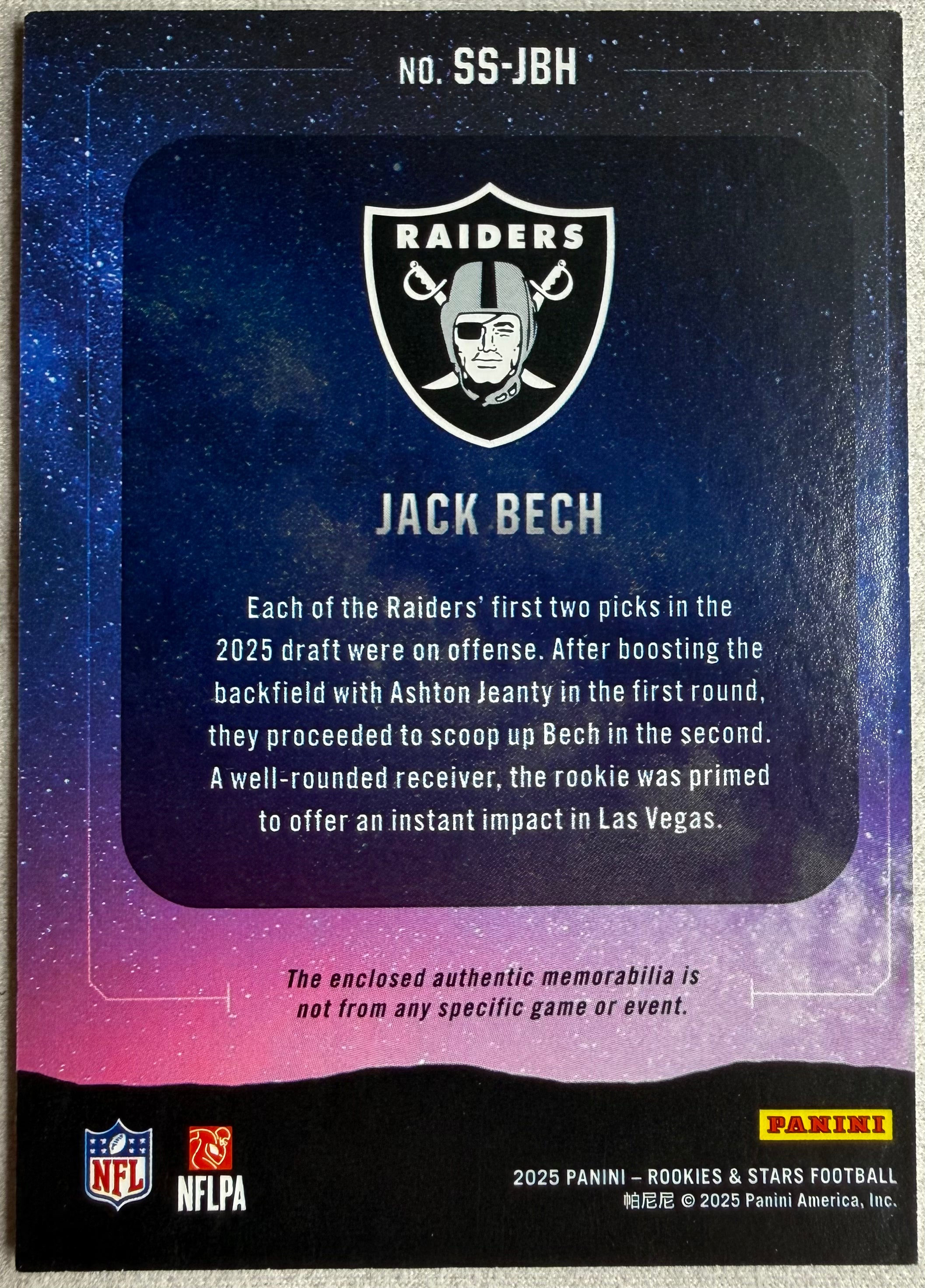 Jack Bech 2025 Rookies and Stars Search Patch #SS-JBH