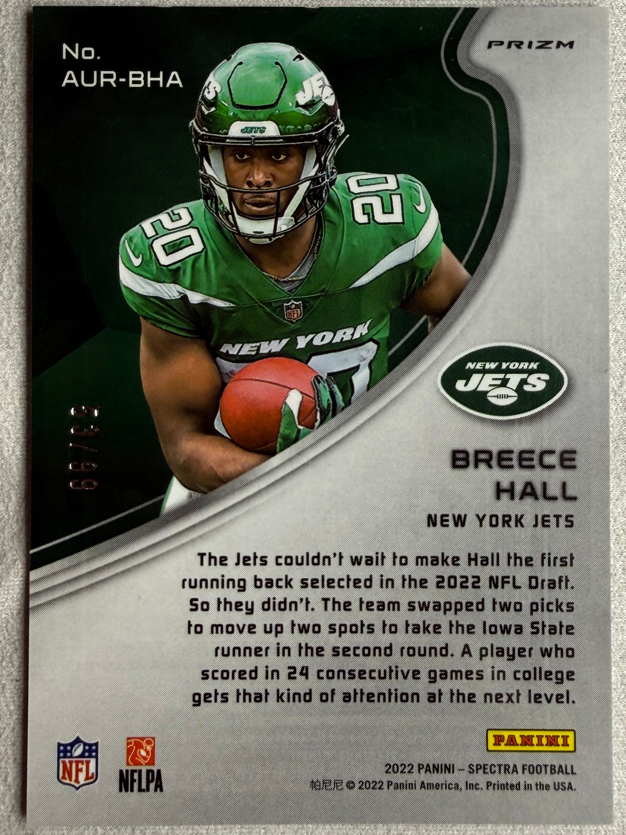2022 Panini Spectra Rookie Aura /99 - Breece Hall #AUR-BHA