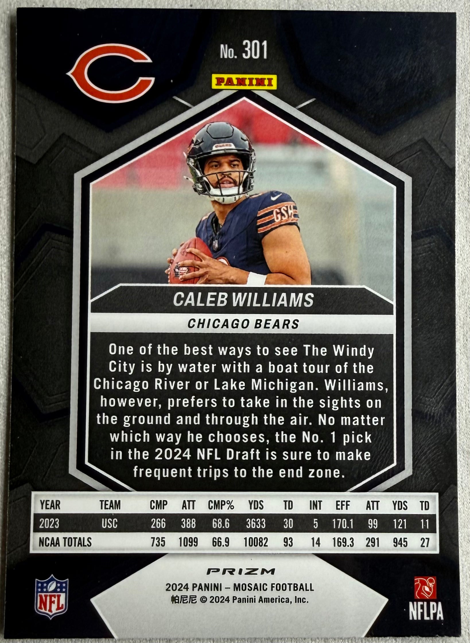 2024 Panini Mosaic Blue Reactive Caleb Williams Rookie #301