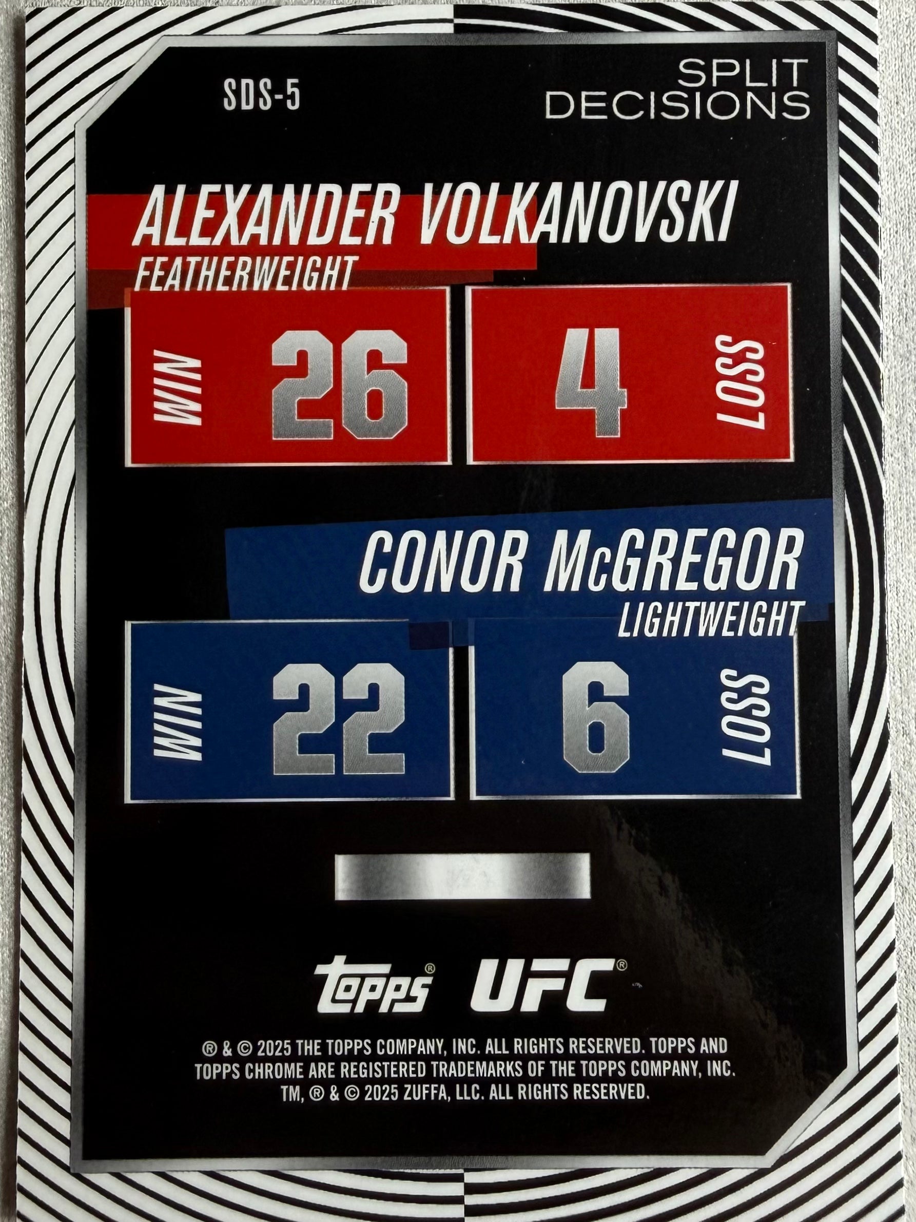 2025 Topps Chrome UFC Split Decisions Alexander Volkanovski Connor Mcgregor #SDS-5