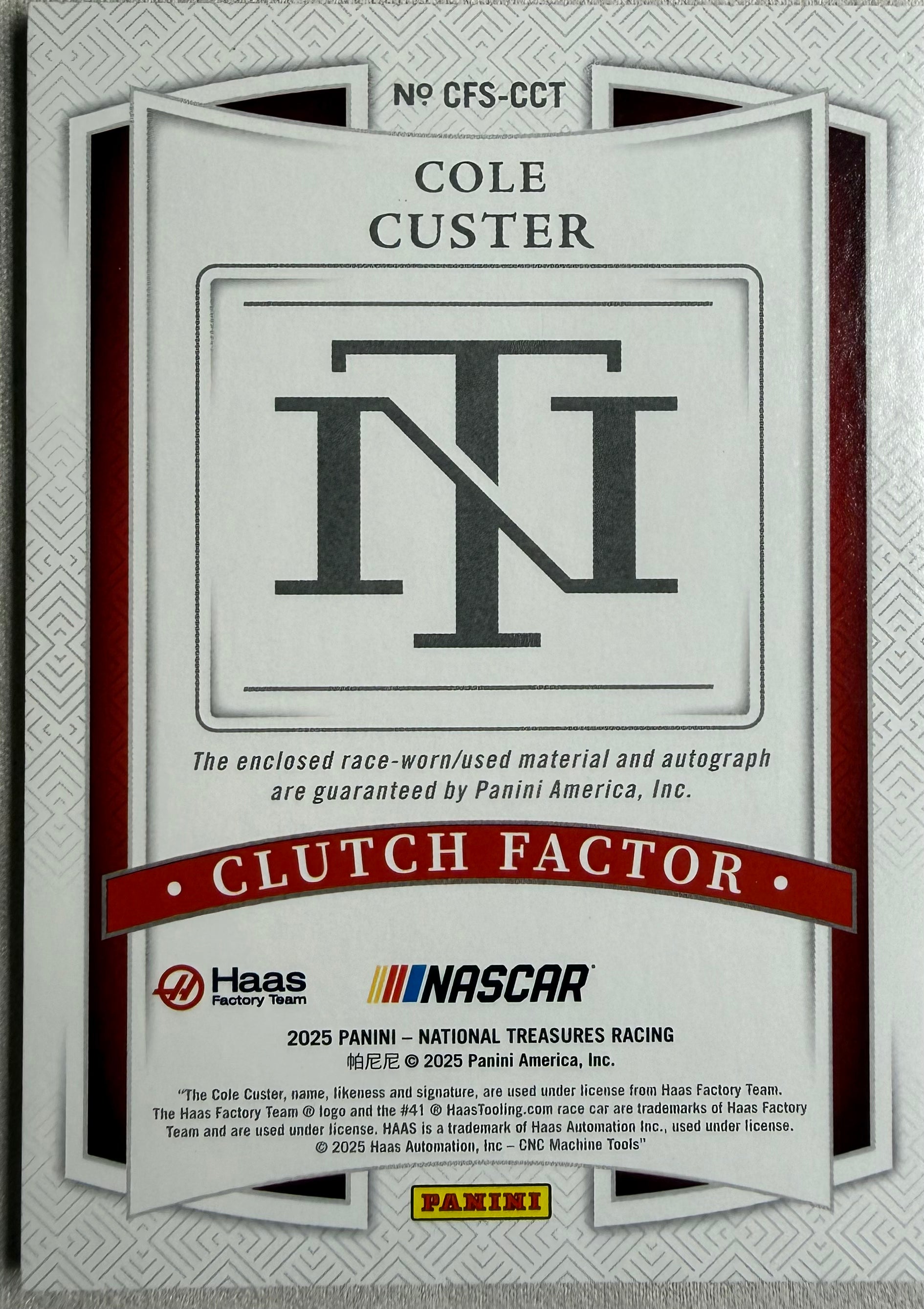 Cole Custer 2025 National Treasures Racing Clutch Factor Patch Auto /25 #CFS-CCT