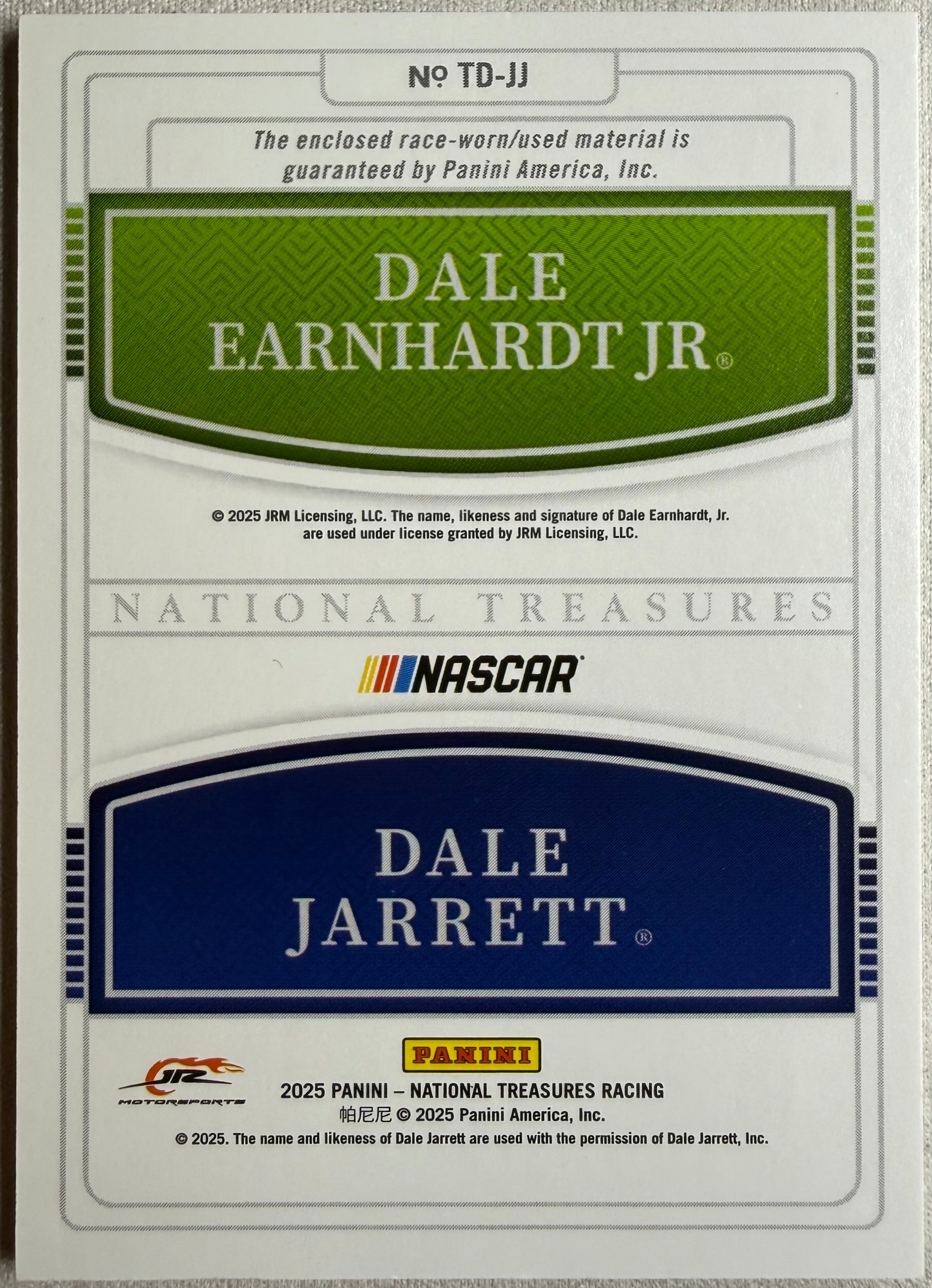 Dale & Jarrett Earnhardt 2025 National Treasures Racing Dual Relic /75 #TD-JJ