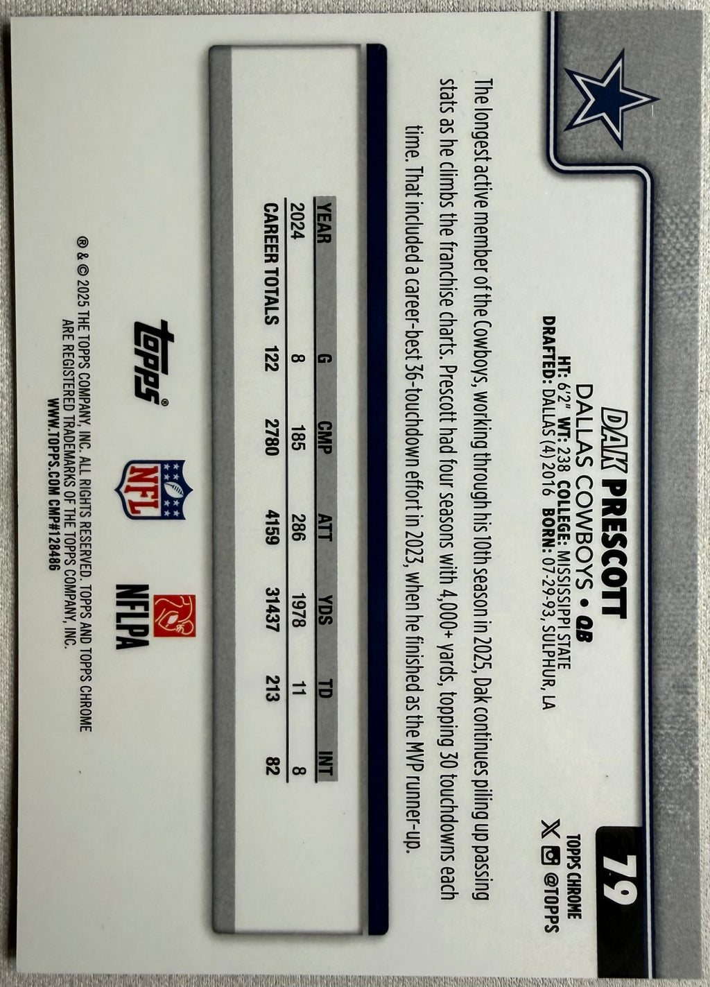 Dak Prescott 2025 Topps Chrome Purple Geometric Image Variation /75 #79