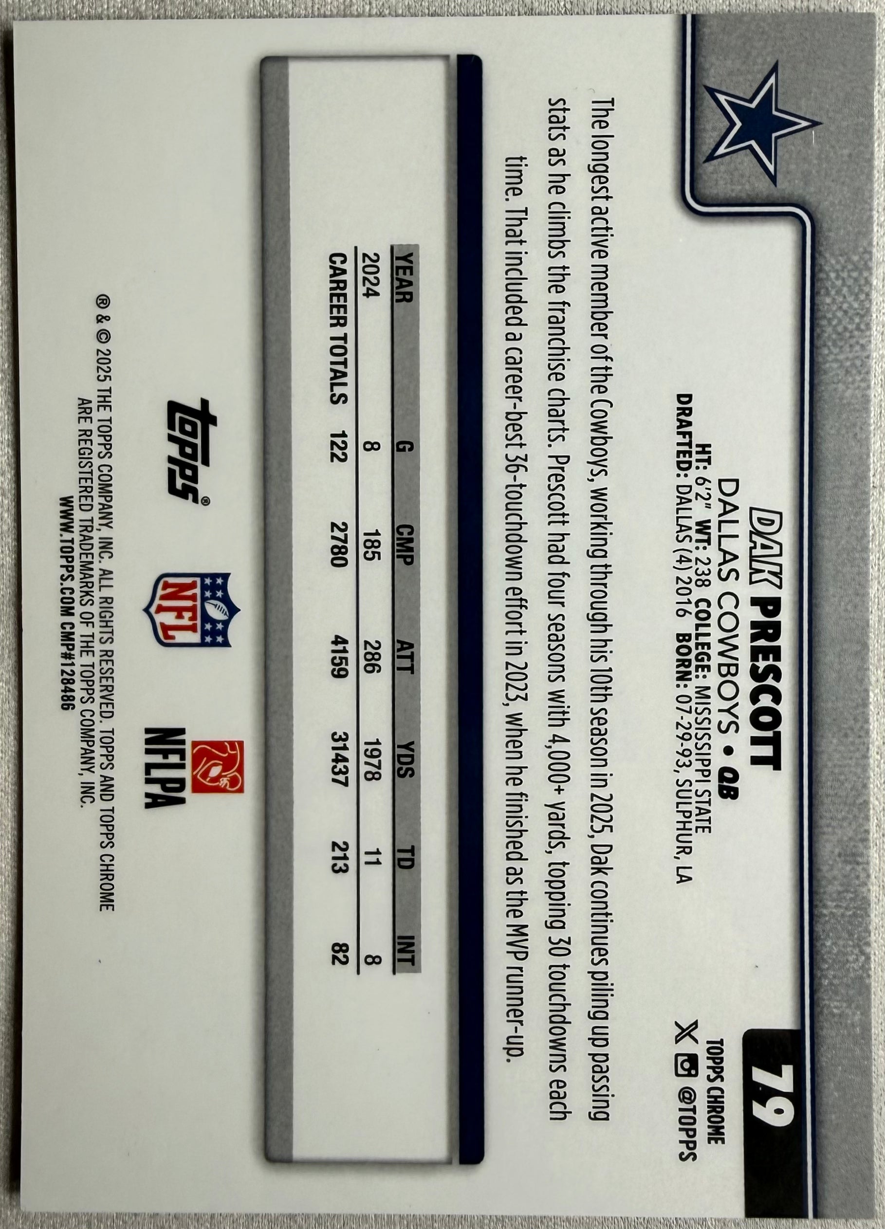 Dak Prescott 2025 Topps Chrome Purple Geometric Image Variation /75 #79