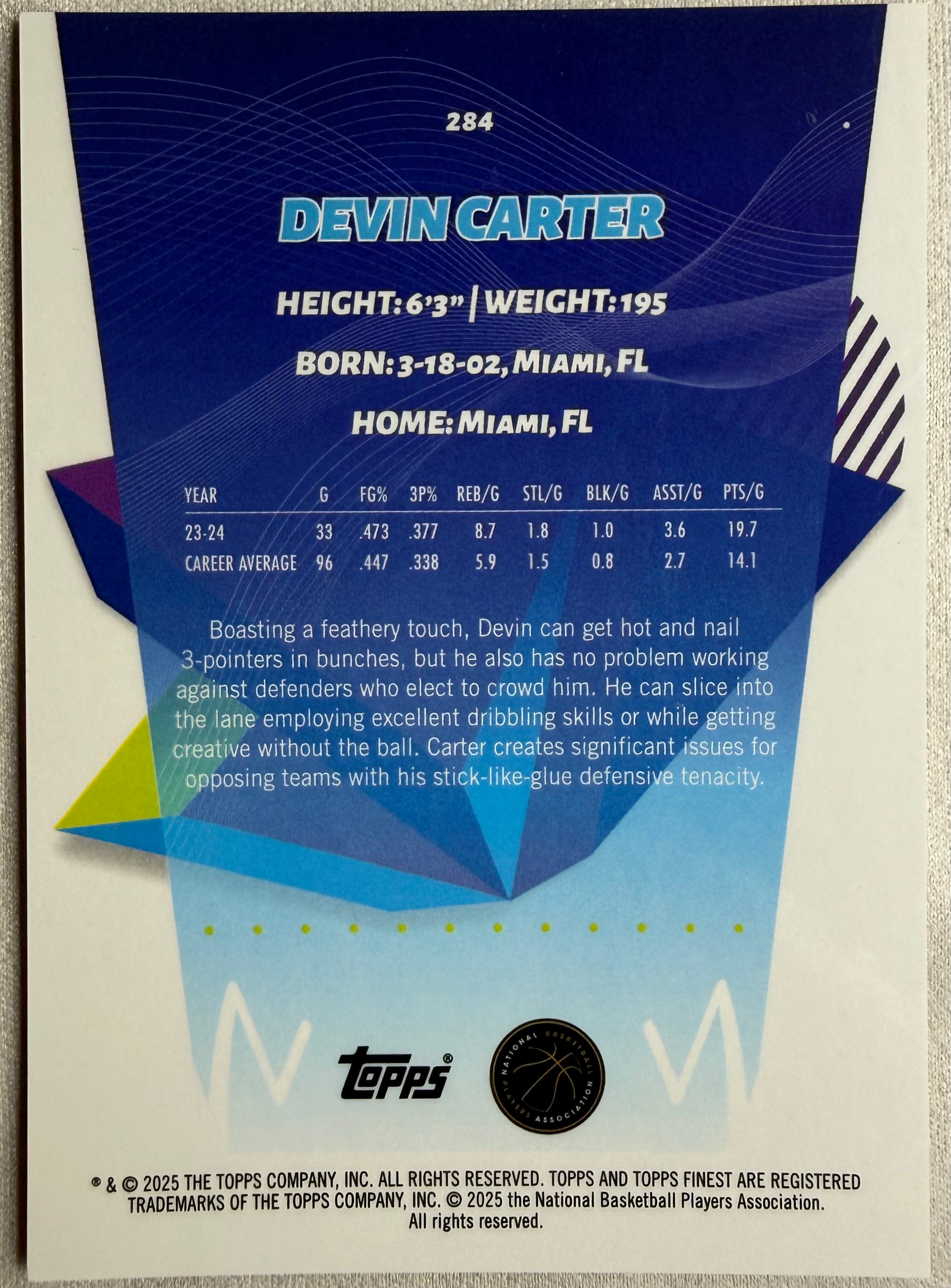 Devin Carter 2025 Topps Finest True Red Rookie /5 #284