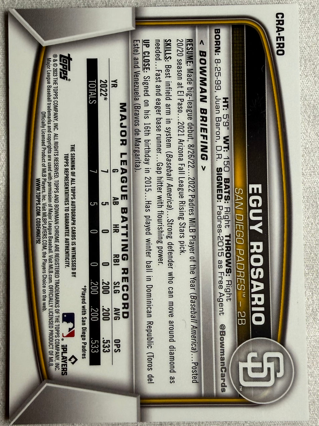 Eguy Rosario Bowman Chrome Rookie Autograph #CRA-ERO