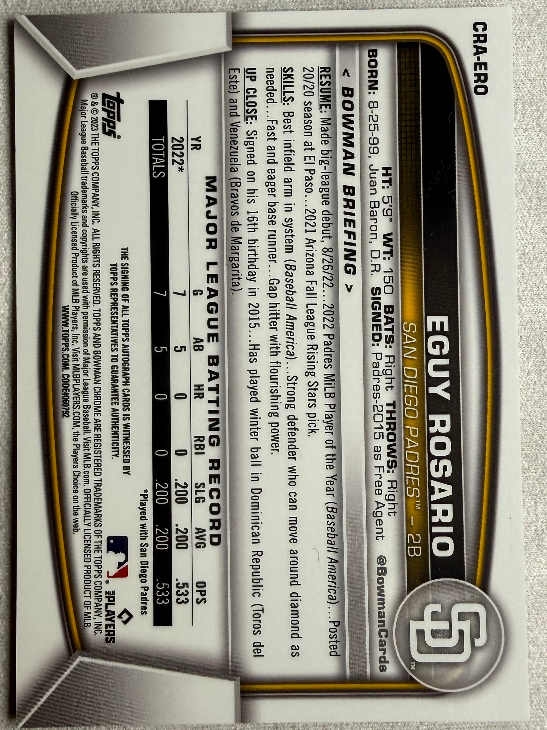 Eguy Rosario Bowman Chrome Rookie Autograph #CRA-ERO