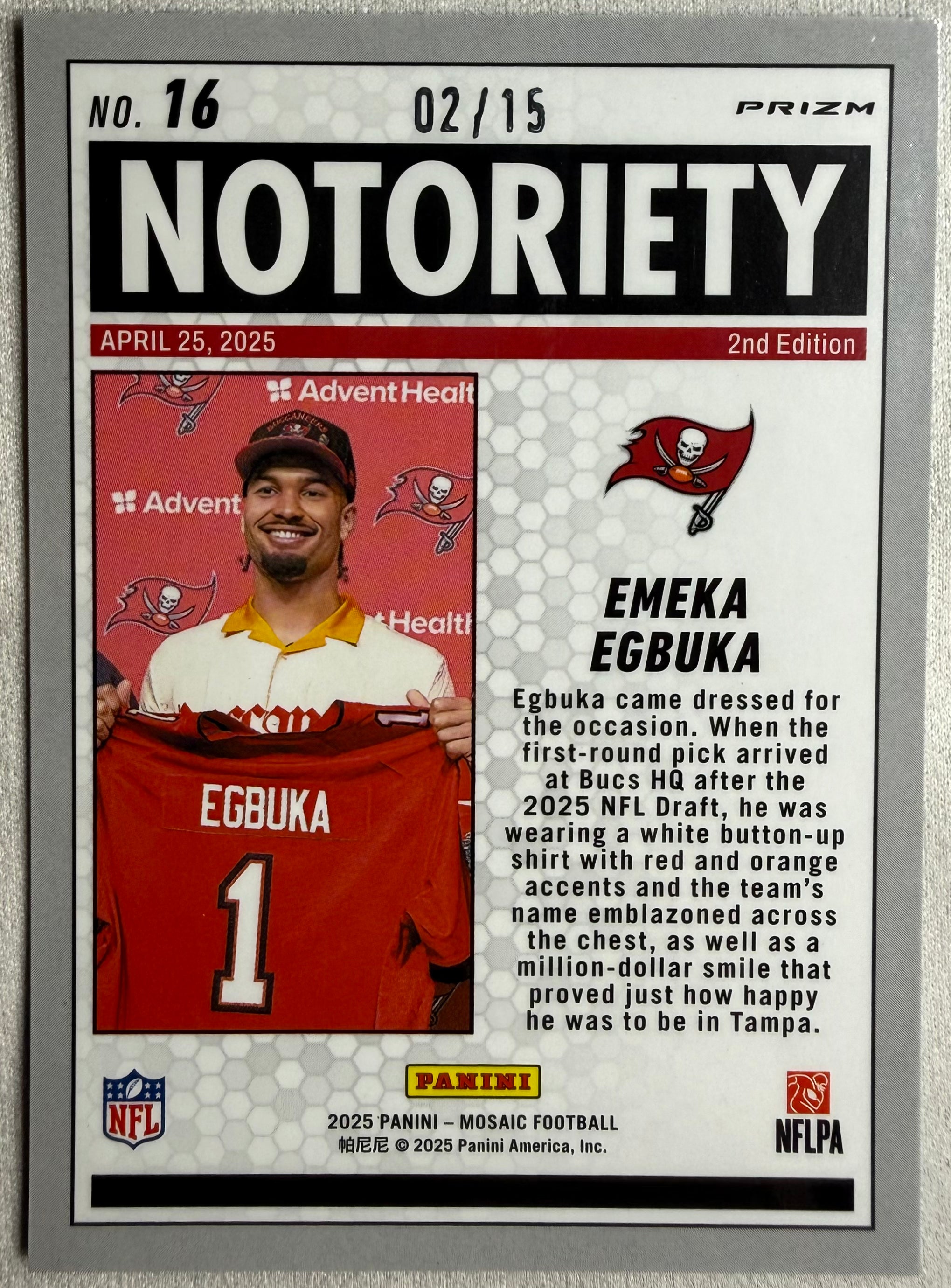 Emeka Egbuka 2025 Mosaic Notoriety Blue Fluorescent /15 #16