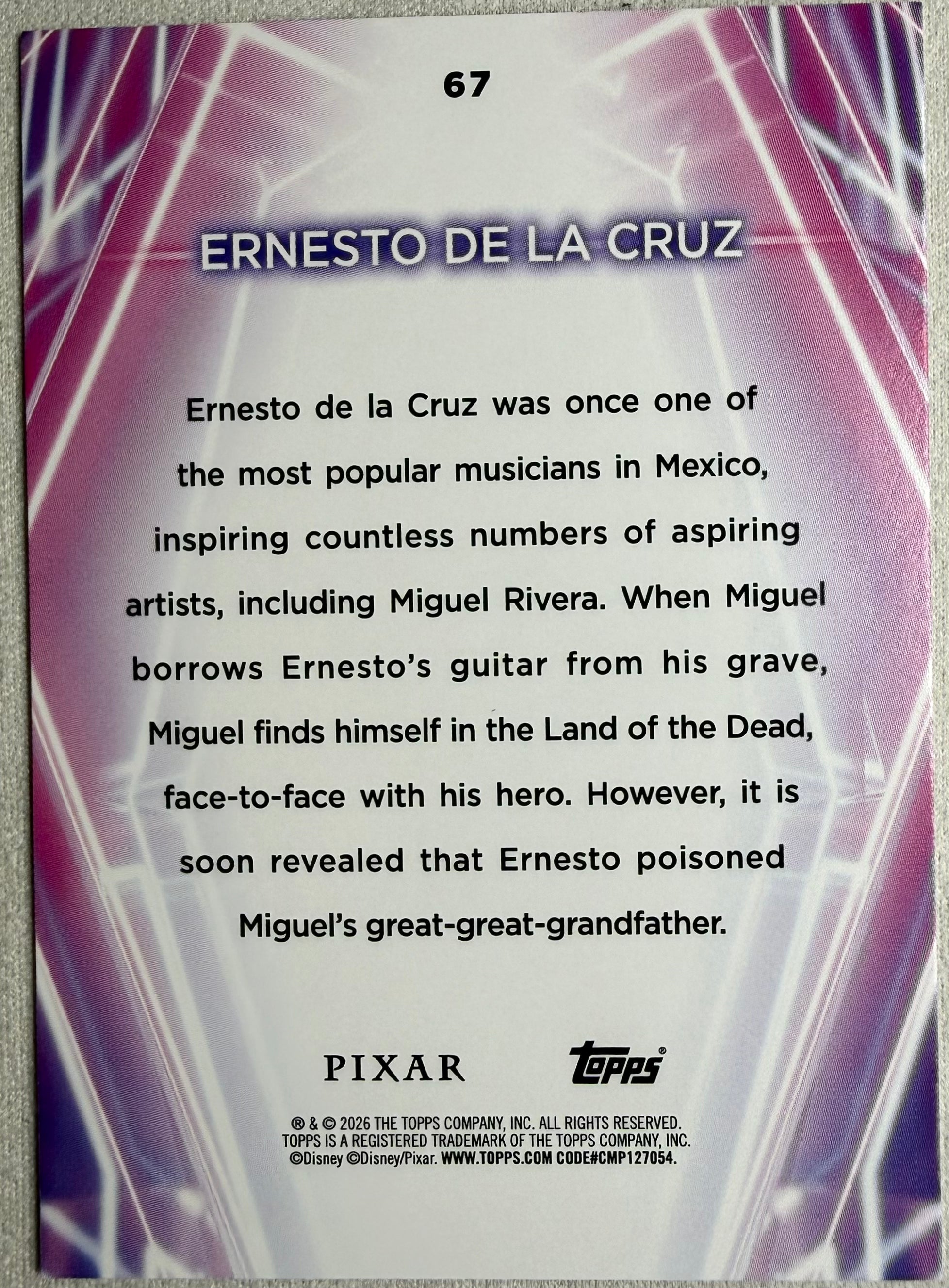 Ernesto De La Cruz Topps Pixar Snowcaps #67
