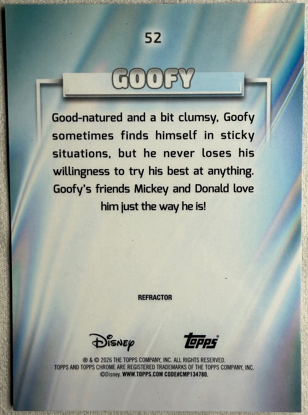 Goofy 2026 Topps Chrome Disney Refractor #52