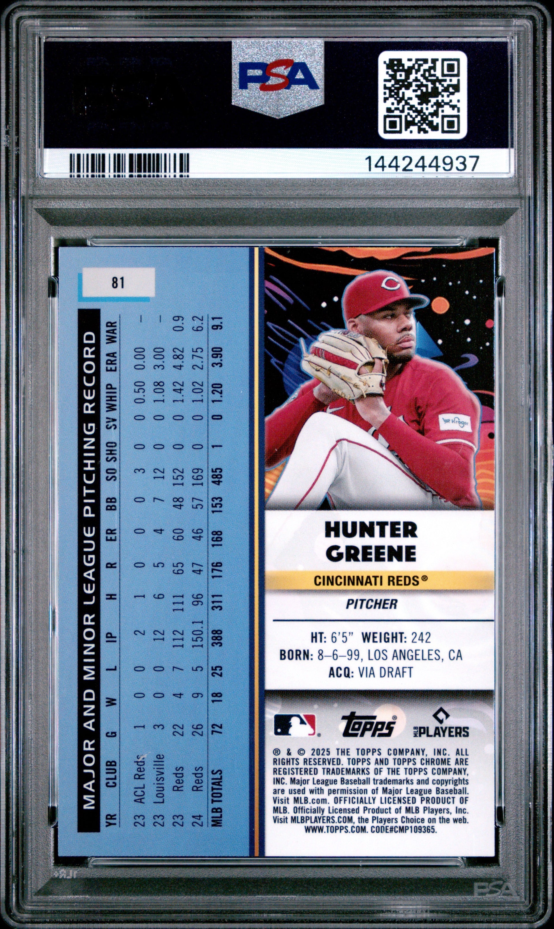 Hunter Green 2025 Topps Cosmic Chrome Green Space Dust /75 PSA MINT 9 #81