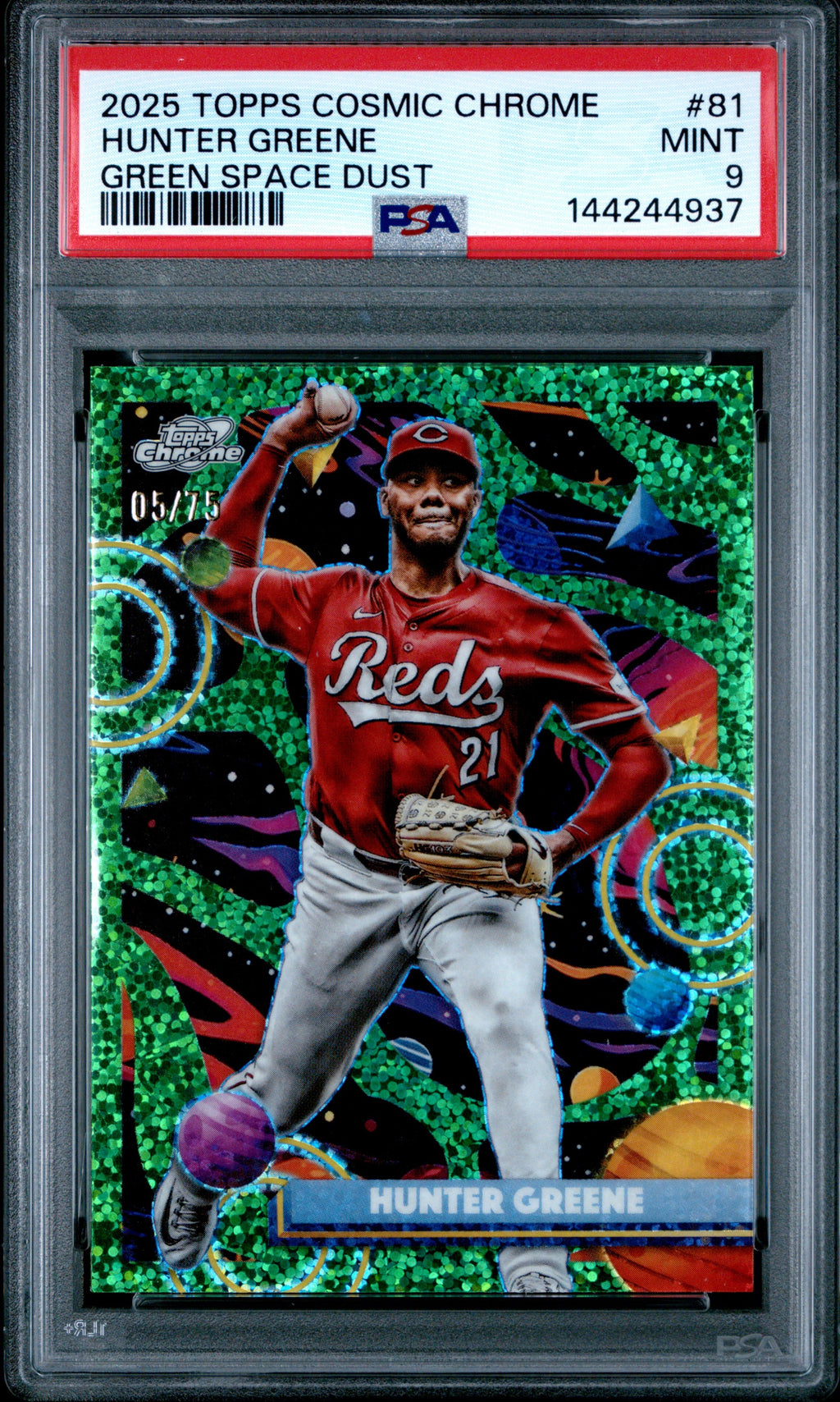 Hunter Green 2025 Topps Cosmic Chrome Green Space Dust /75 PSA MINT 9 #81