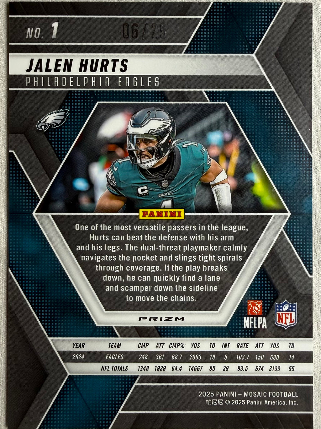 2025 Panini Mosaic White Jalen Hurts /25 #1