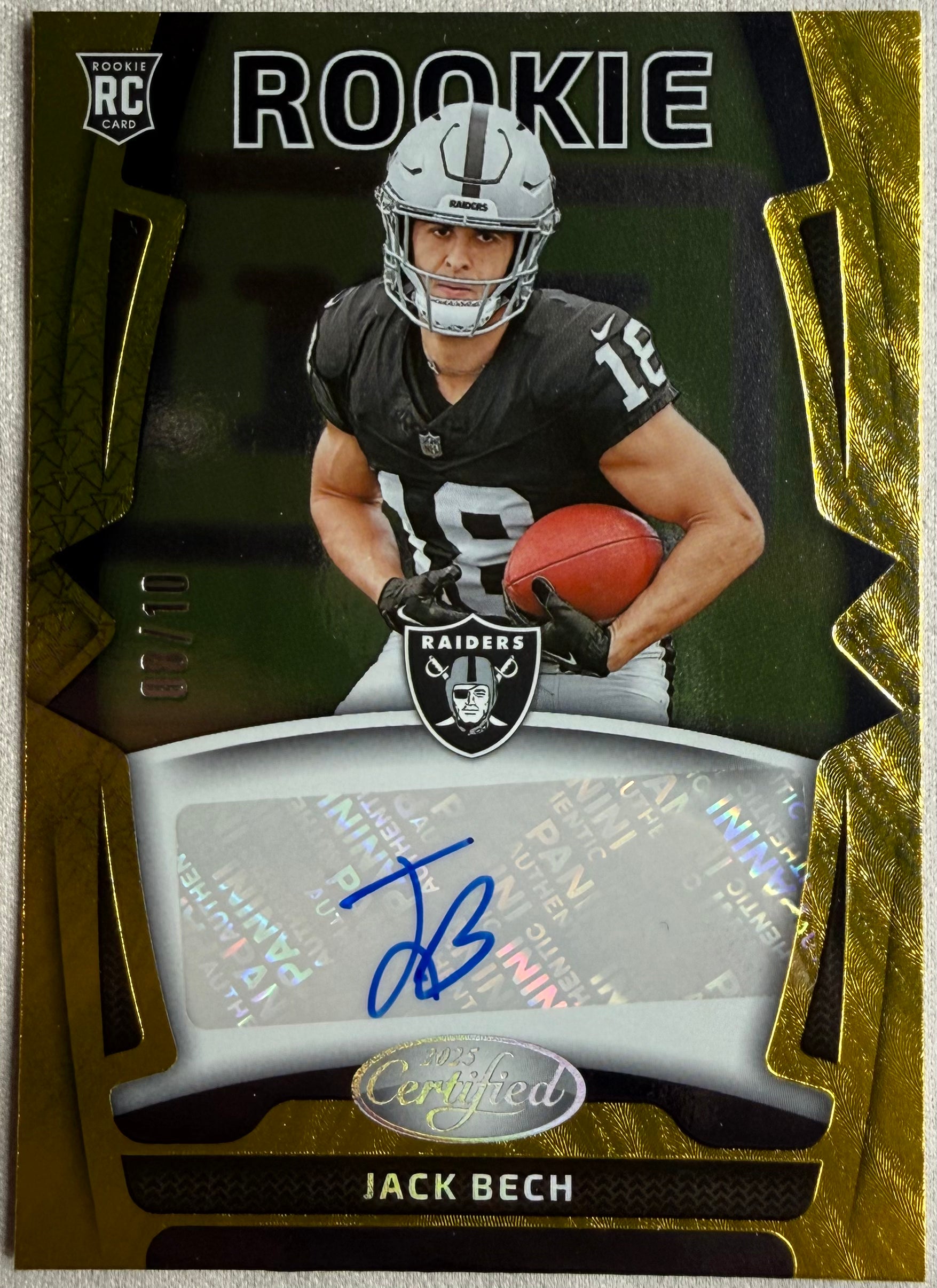 Jack Bech 2025 Certified Football Gold Rookie Auto /10 #RSI-JBH