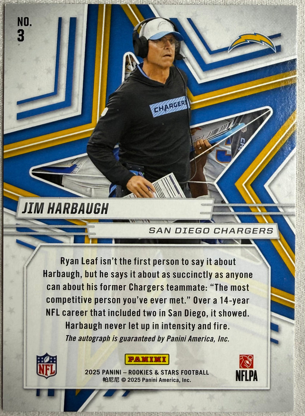 Jim Harbaugh 2025 Rookies and Stars Orange Autograph /199 #3