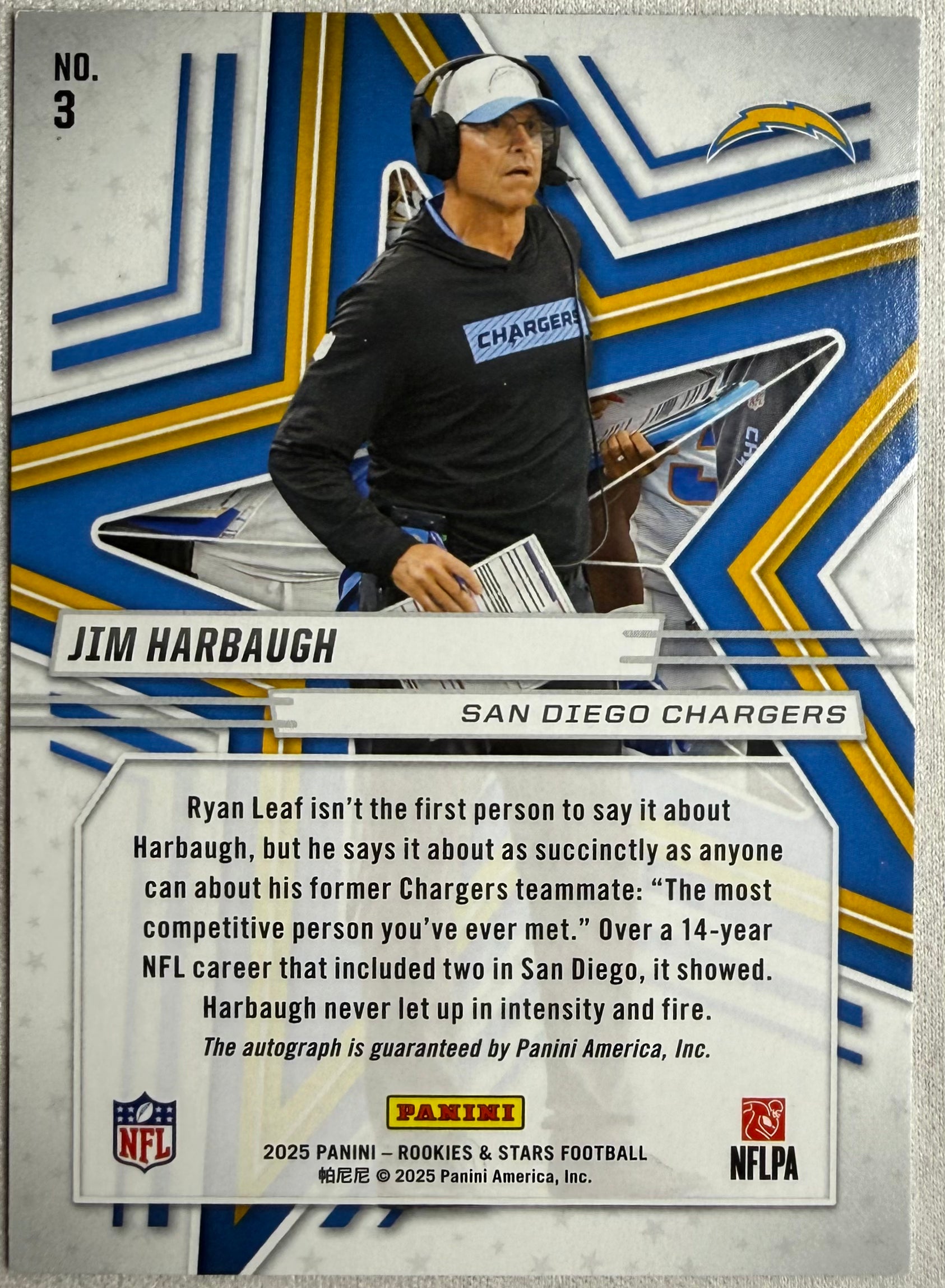 Jim Harbaugh 2025 Rookies and Stars Orange Autograph /199 #3