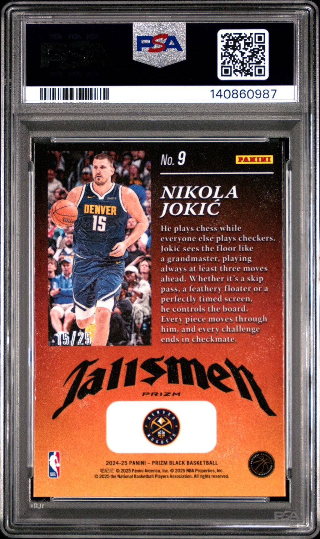 2024 Prizm Black Nikola Jokic Talismen-Mojo-Prizm /25 PSA GEM MT 10 #9