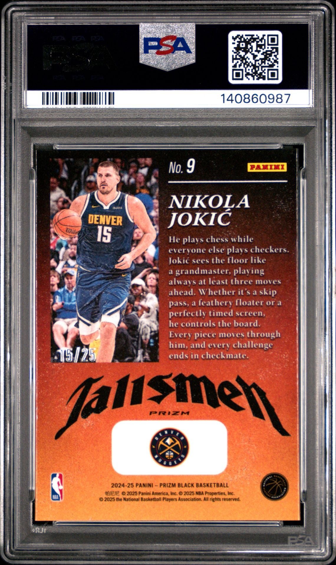 2024 Prizm Black Nikola Jokic Talismen-Mojo-Prizm /25 PSA GEM MT 10 #9