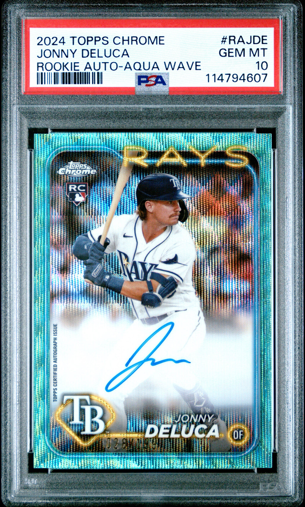 Jonny Deluca 2024 Topps Chrome Rookie Auto-Aqua Wave PSA GEM MT 10 #RAJDE