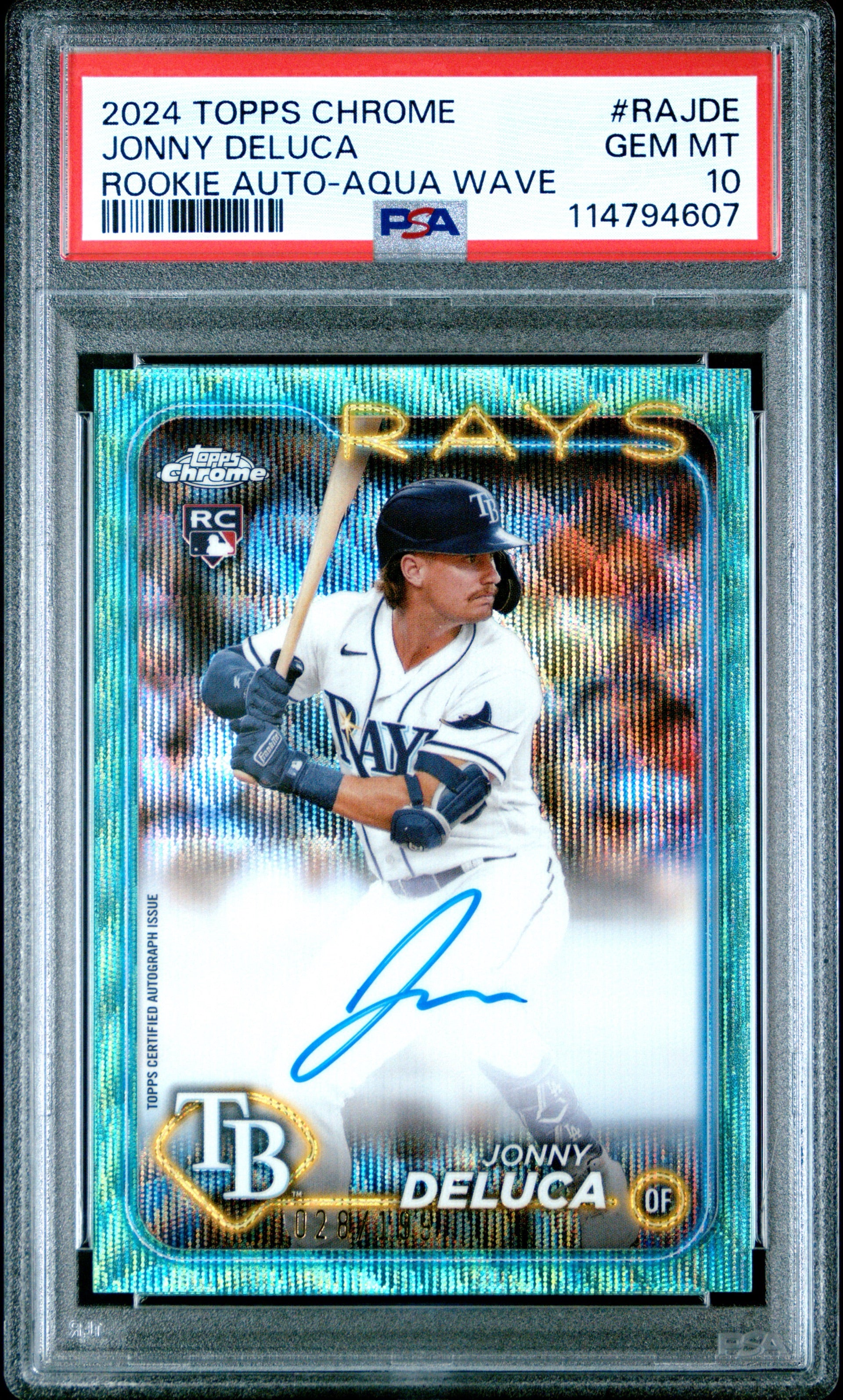 Jonny Deluca 2024 Topps Chrome Rookie Auto-Aqua Wave PSA GEM MT 10 #RAJDE