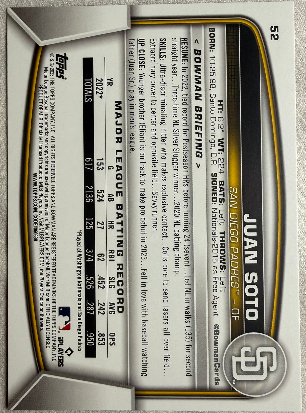 Juan Soto 2023 Bowman Pink /299 #52