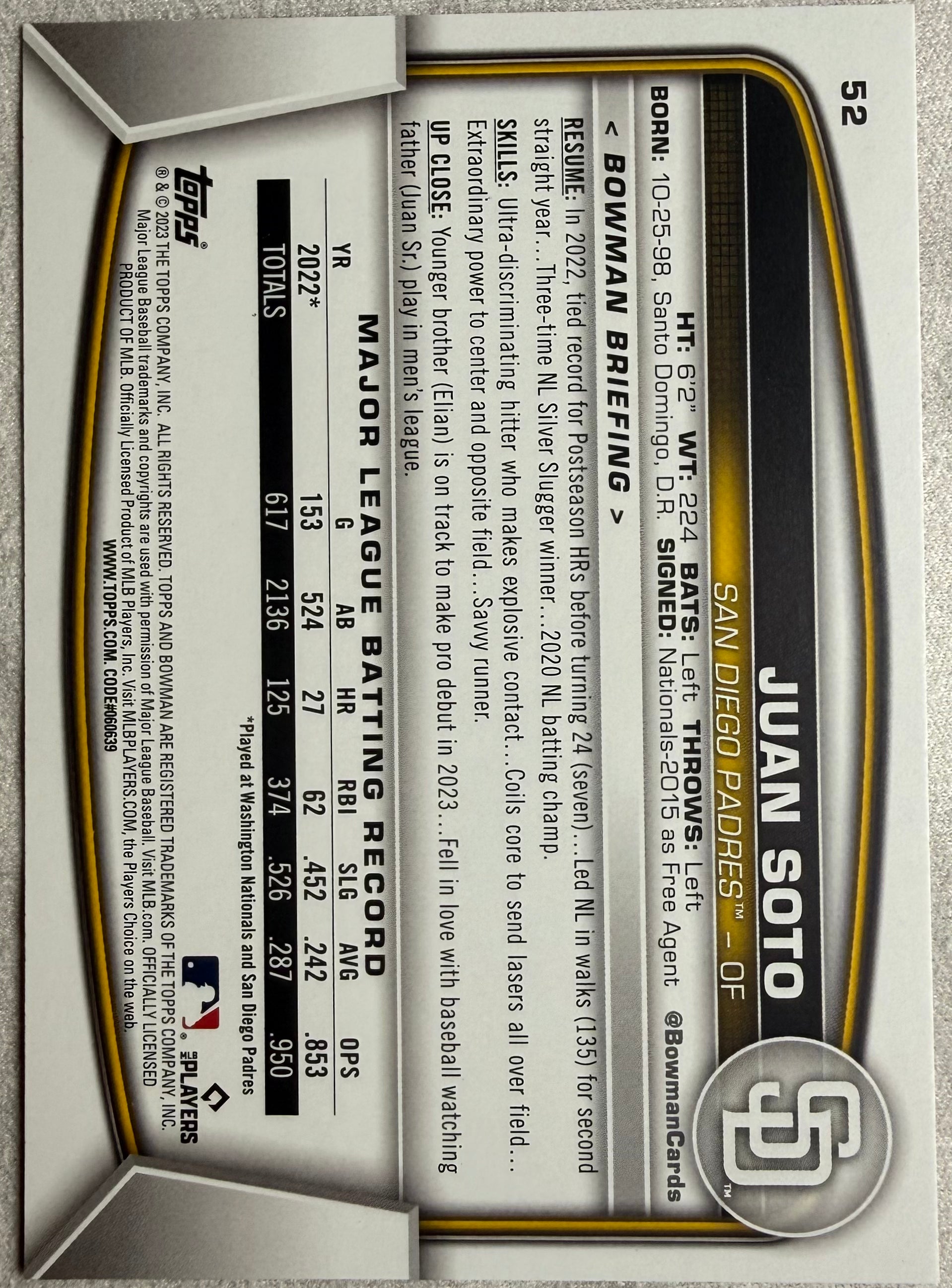 Juan Soto 2023 Bowman Pink /299 #52