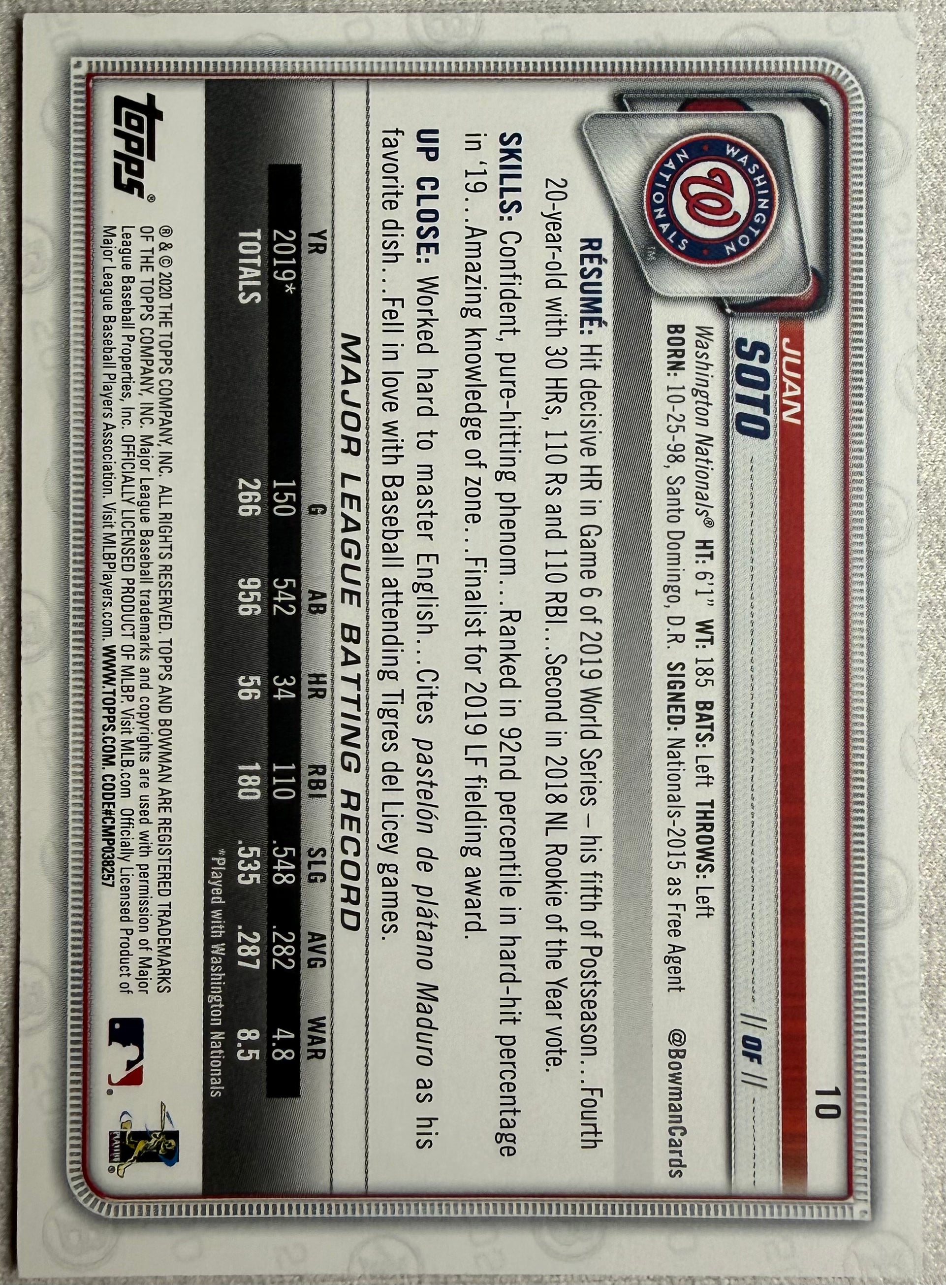 Juan Soto 2020 Bowman Aqua /499 #10
