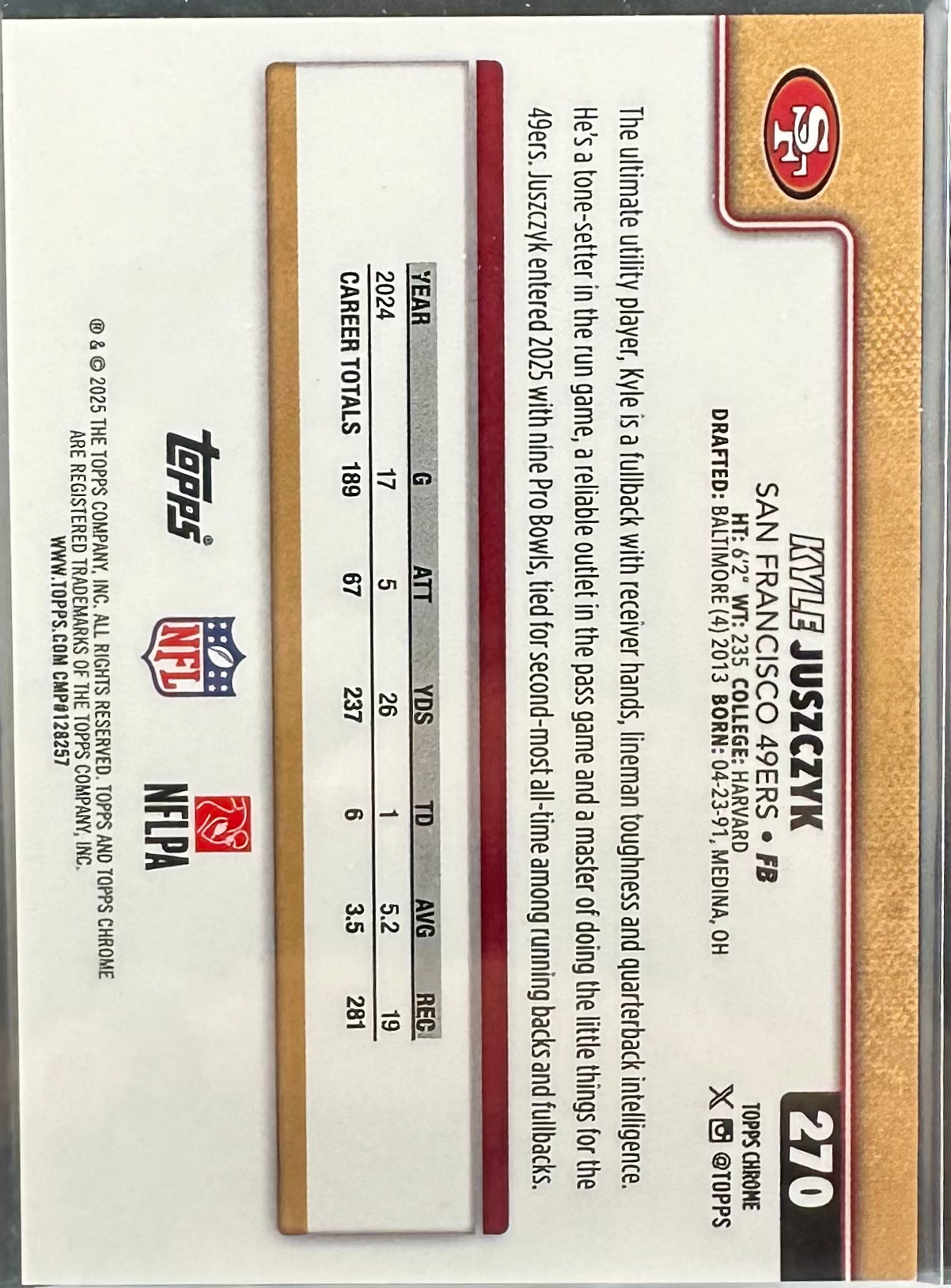 Kyle Juszczyk 2025 Topps Chrome White /30 #270