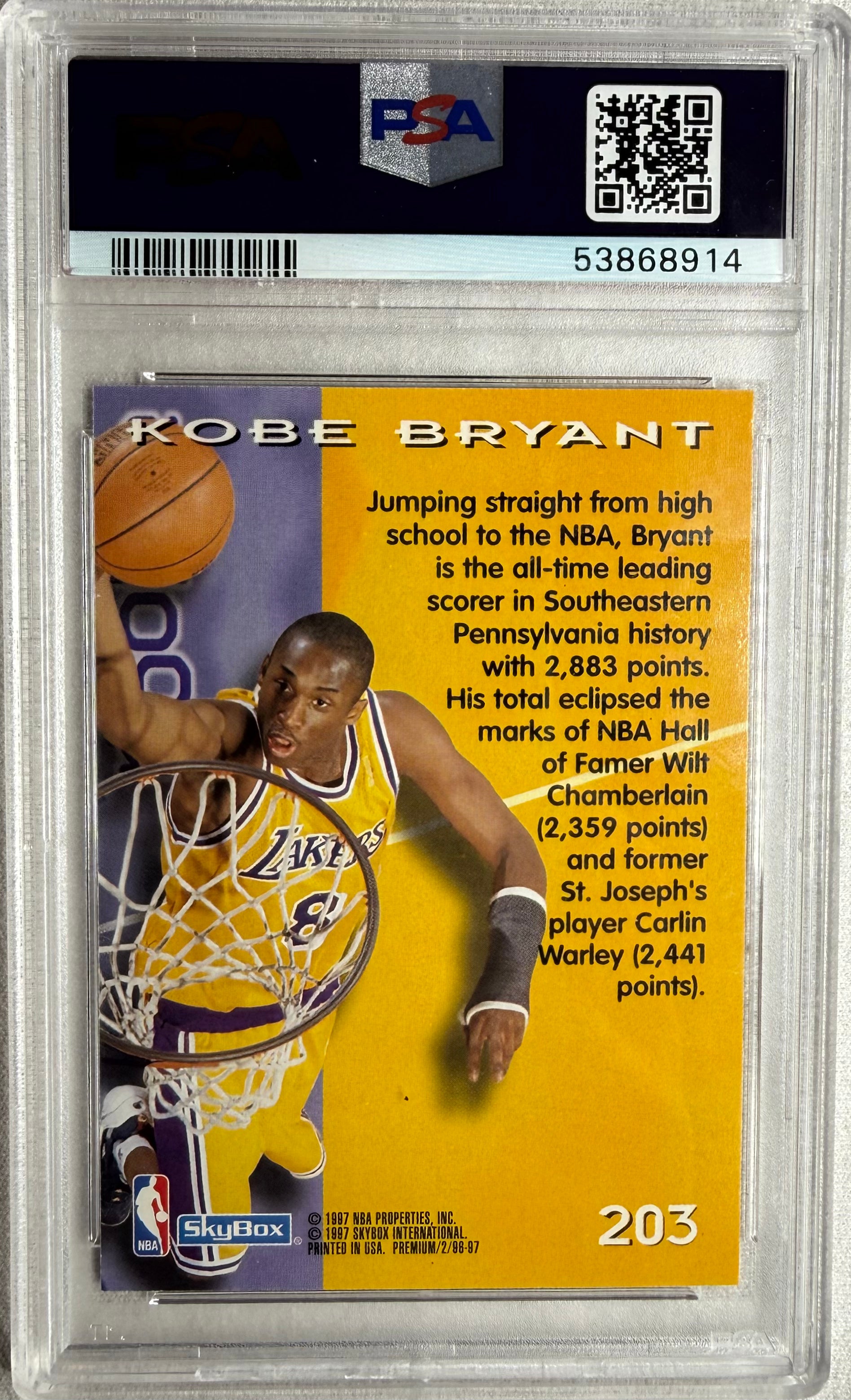 1996 Skybox Premium Kobe Bryant Rookie PSA NM-MT 8(MK)