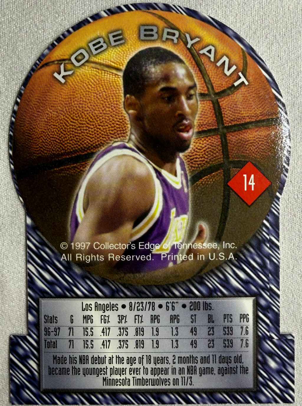 Kobe Bryant 1997 Collector Edge Impulse Die Cut #14