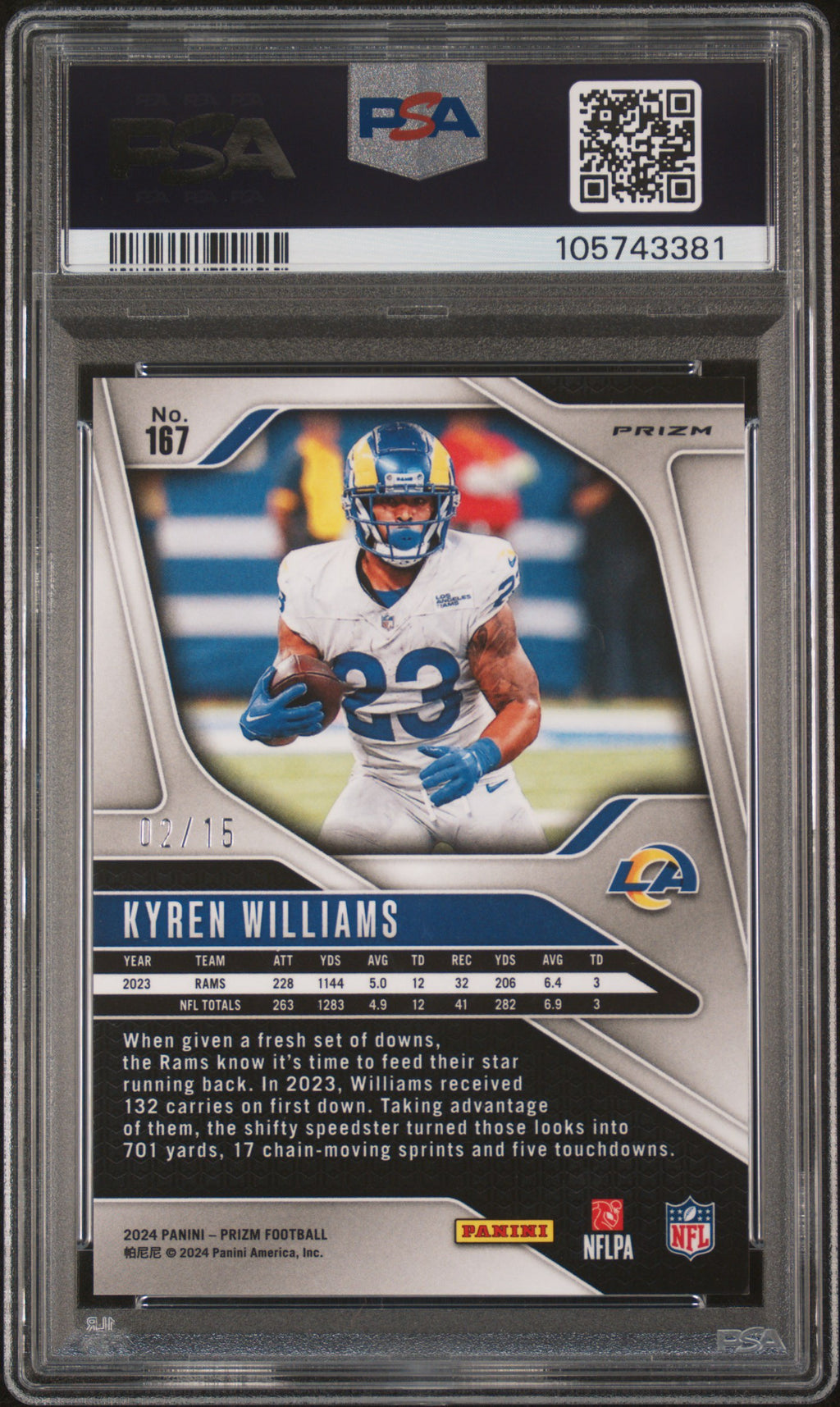 2024 Panini Prizm Cherry Blossom Choice /15 Kyren Williams #167 PSA MINT 9