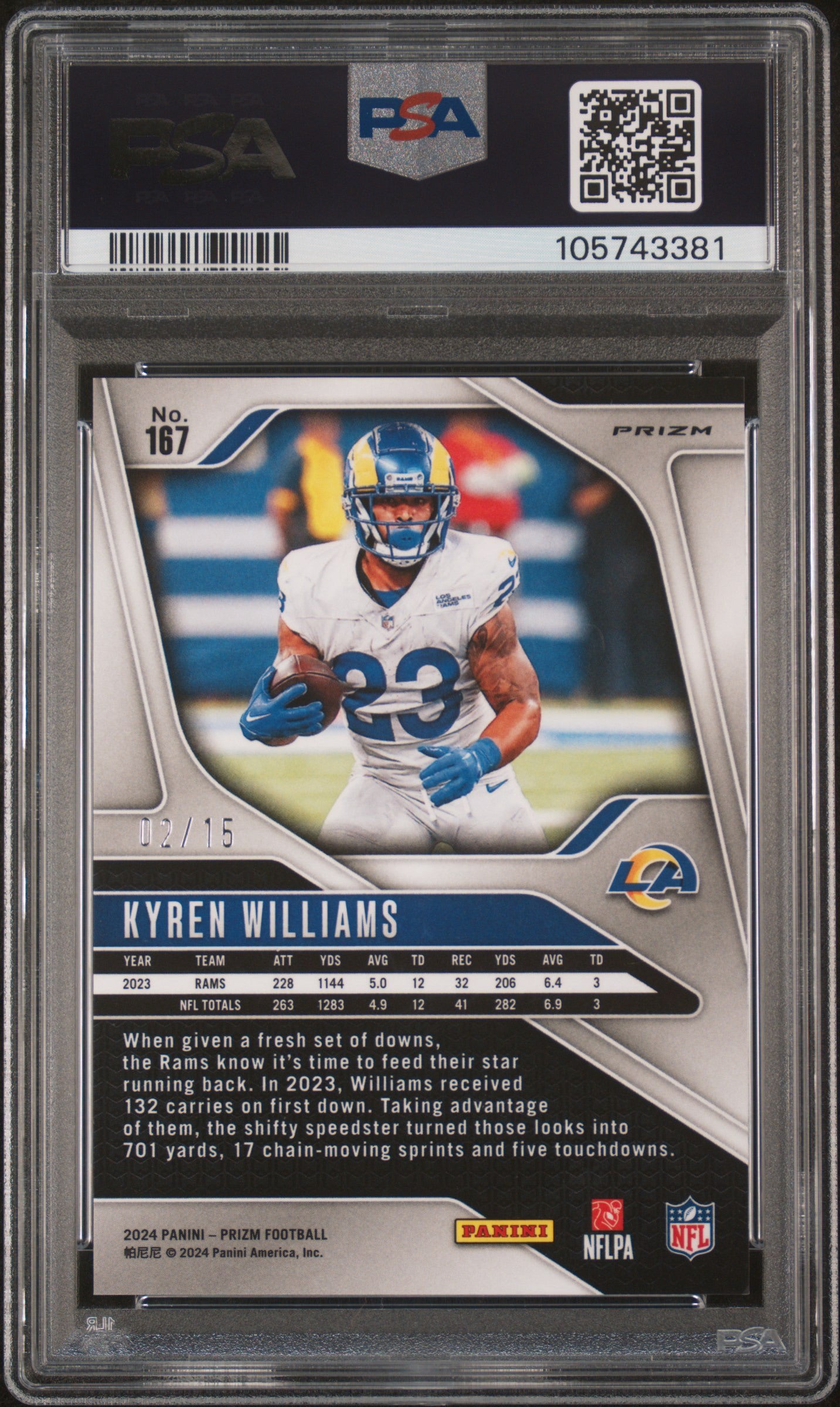 2024 Panini Prizm Cherry Blossom Choice /15 Kyren Williams #167 PSA MINT 9