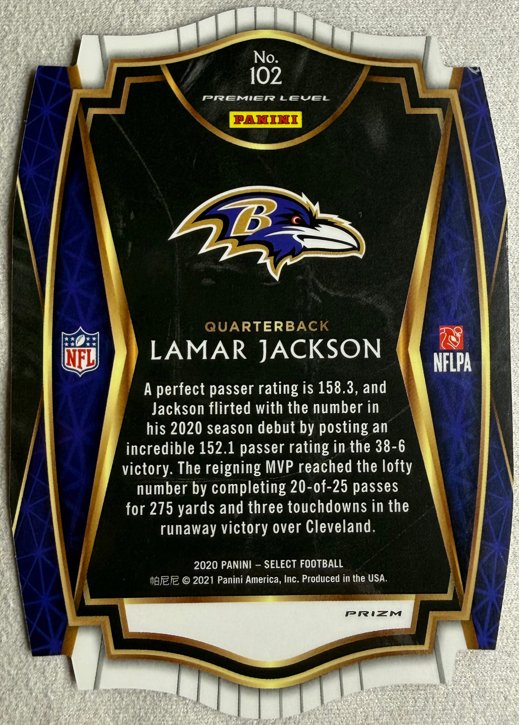 2020 Panini Select Die Cut Lamar Jackson #102