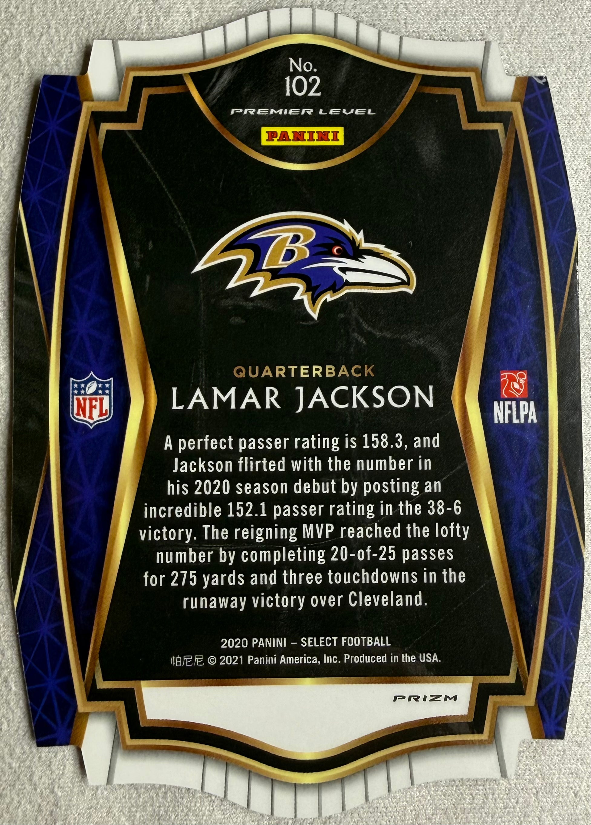 2020 Panini Select Die Cut Lamar Jackson #102