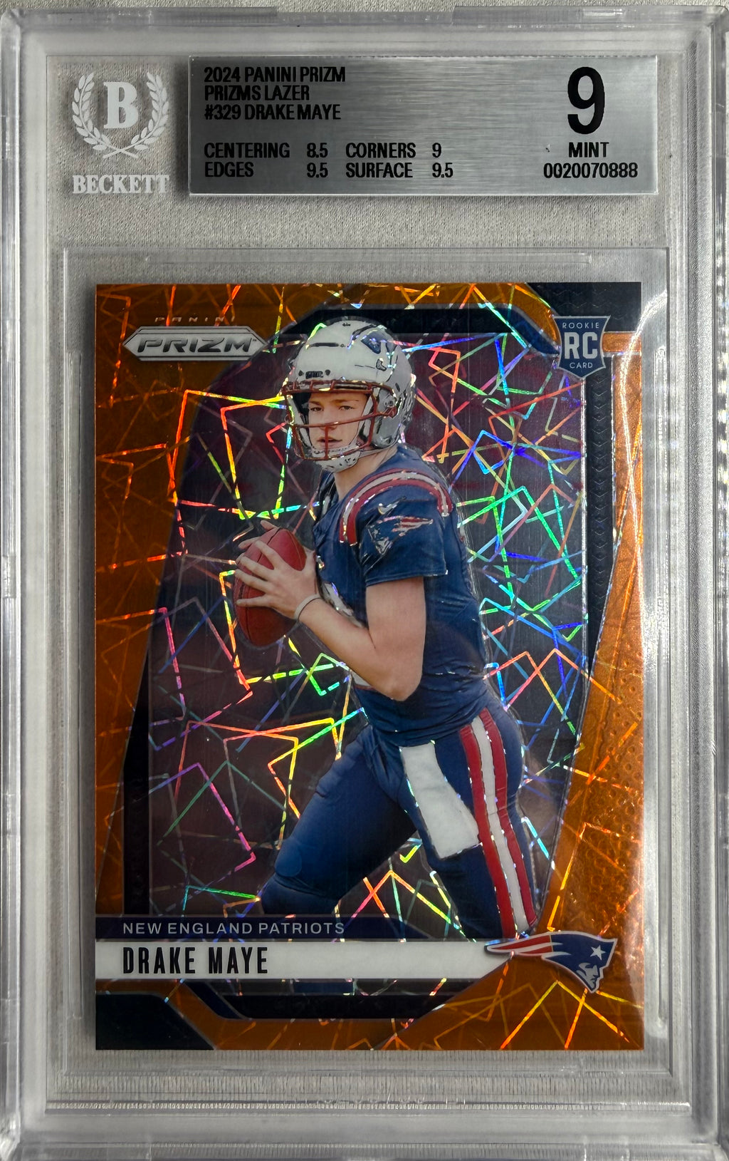 2024 Panini Prizm Orange Lazer Drake Maye #329 BGS 9