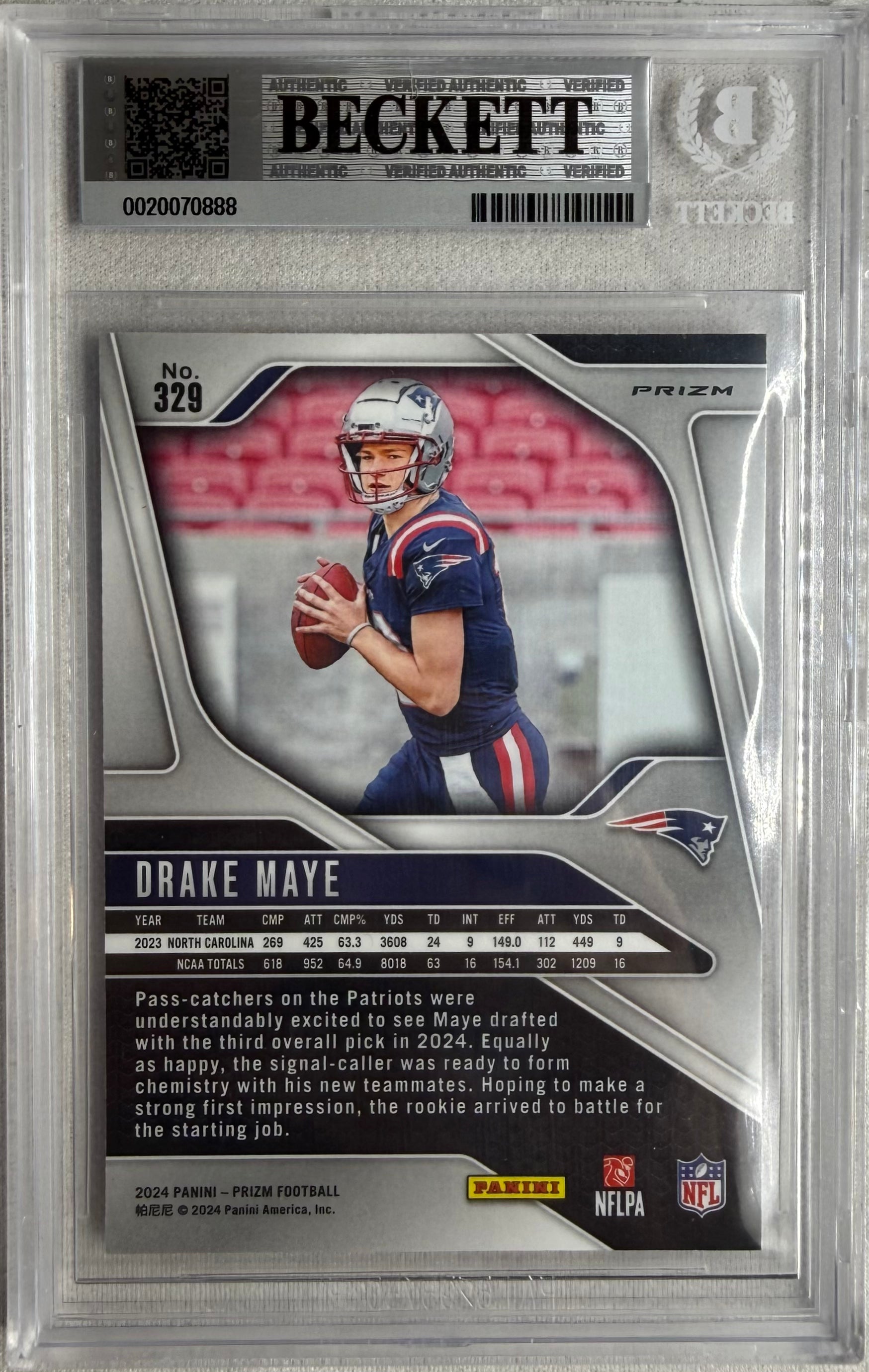 2024 Panini Prizm Orange Lazer Drake Maye #329 BGS 9