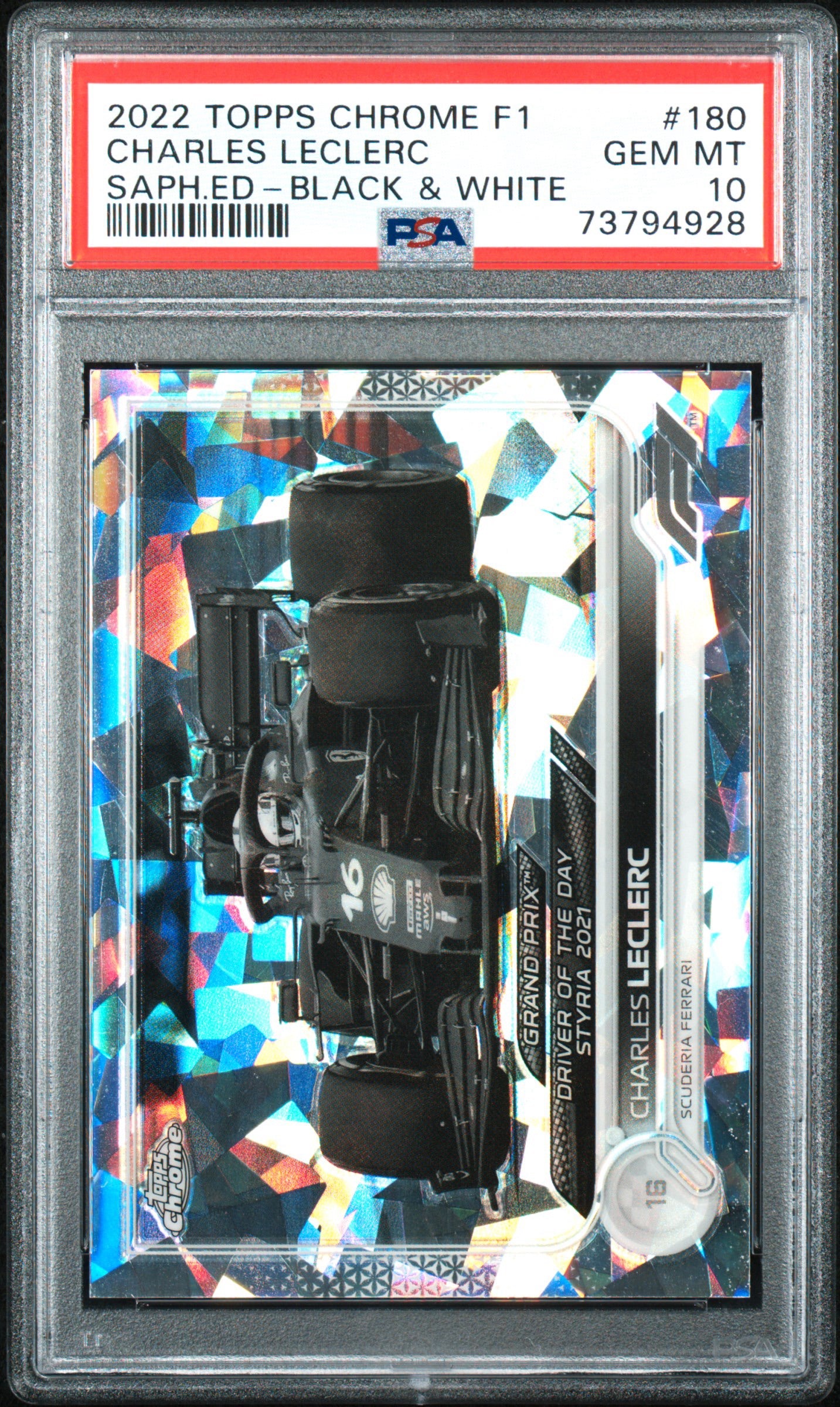 Charles Leclerc 2022 Topps Chrome F1 Saphire Black & White PSA GEM MT 10 #180
