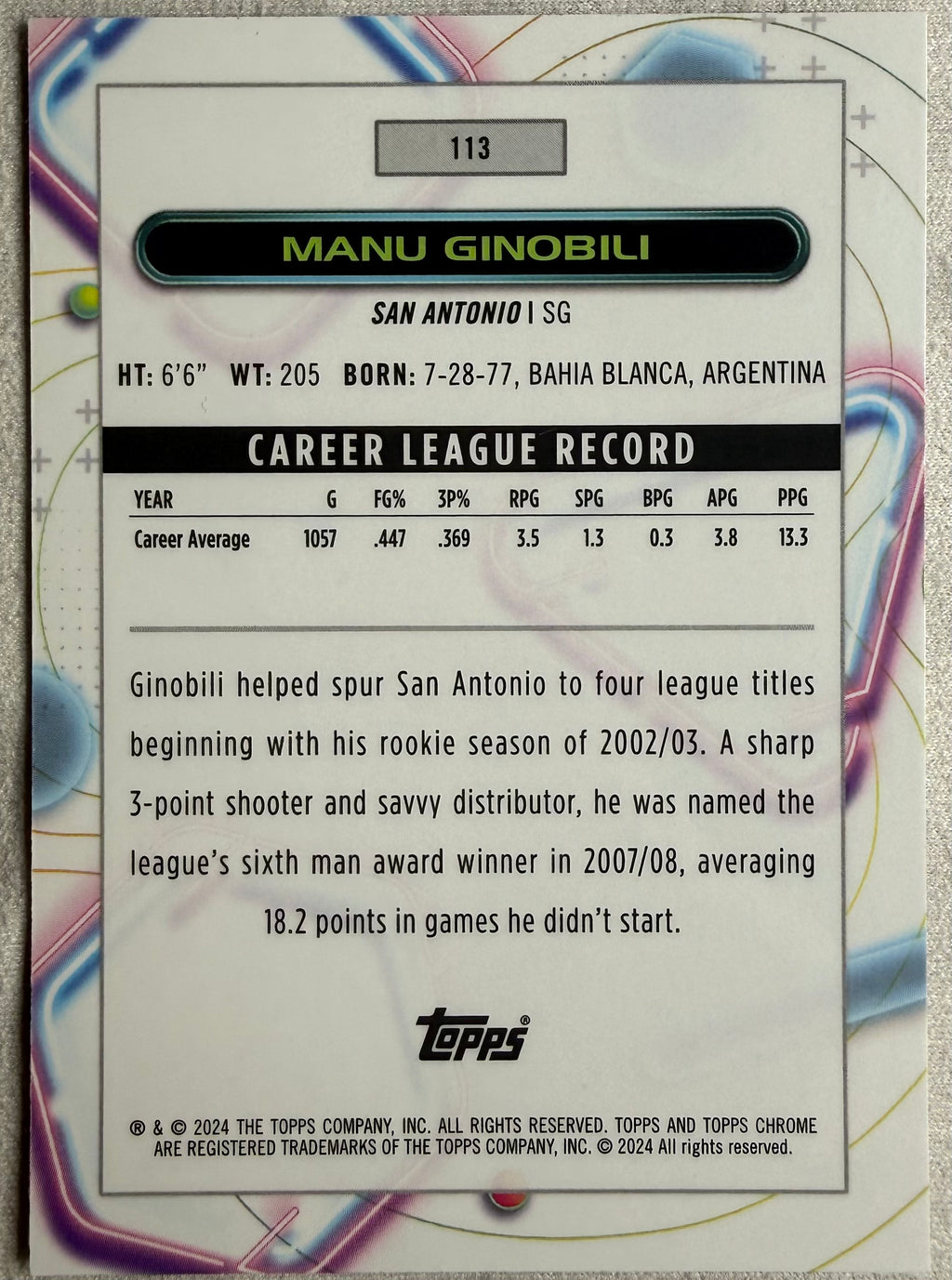 Manu Ginobili 2024 Topps Chrome Cosmic Nucleus #113